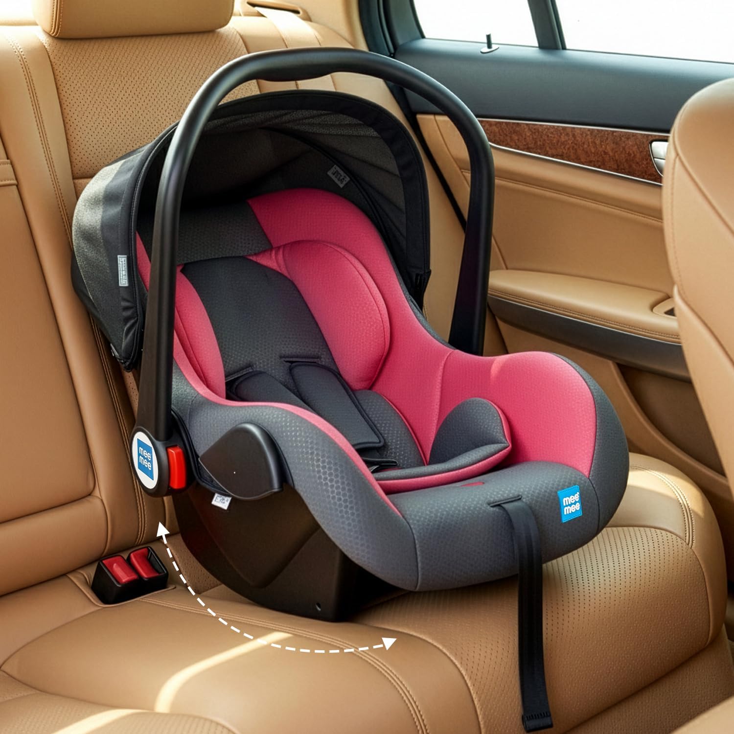 Mee Mee Little Explorer 4-in-1 Baby Car Seat & Carry Cot with Canopy | Convertible Car Seat, Rocking Rocker & Feeding Seat | Model Name: Little Explorer | 0โ15 Months | Weight Capacity Up to 13 kg (Red)