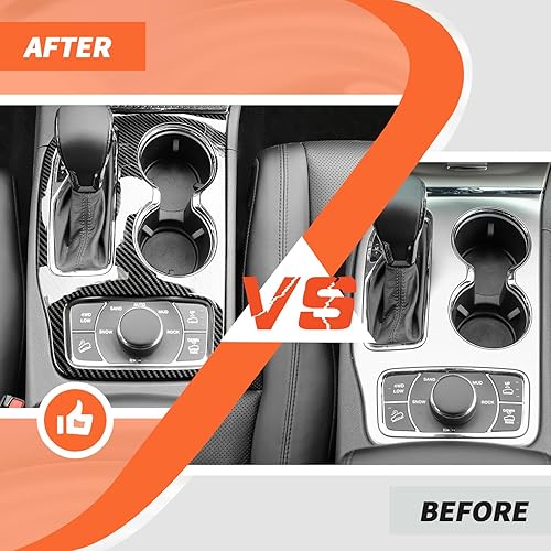 Miniatura 2 de amayum Cubierta de panel de palanca de cambios de fibra de carbono, soporte para consola central, compatible con Jeep Grand Cherokee 2016 2017 2018