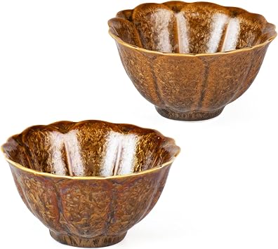 KAMMAK Ceramic Tea & Coffee Cups Set of 2 - Vintage Crystalline Glaze Espresso Mugs, 4.7oz Hand Painted for Afternoon Tea or Coffee, Birthday Gift for Women Men, Flower-shaped Cup
