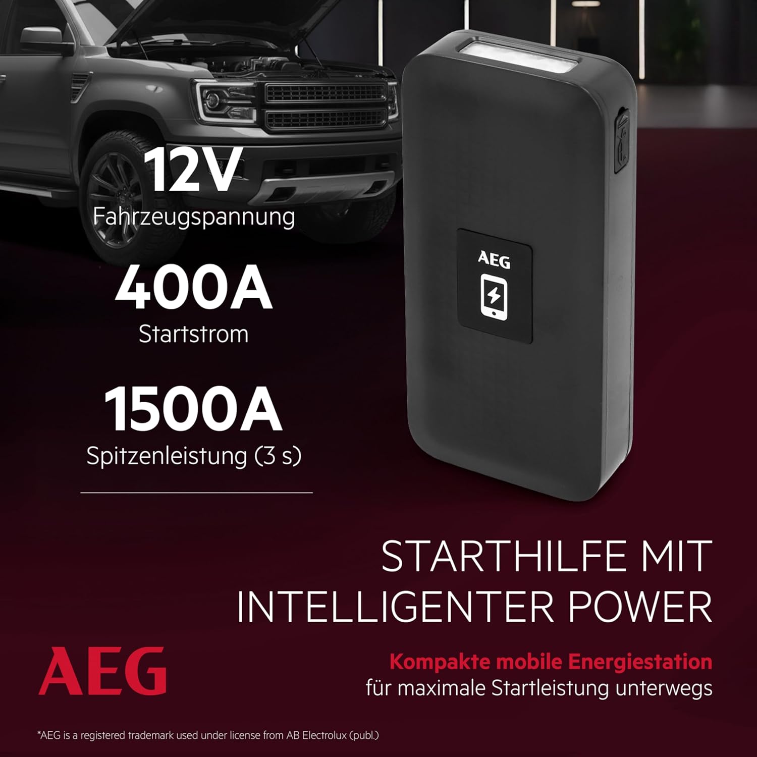 AEG Jumpstarter JS15 front view z funkcjami