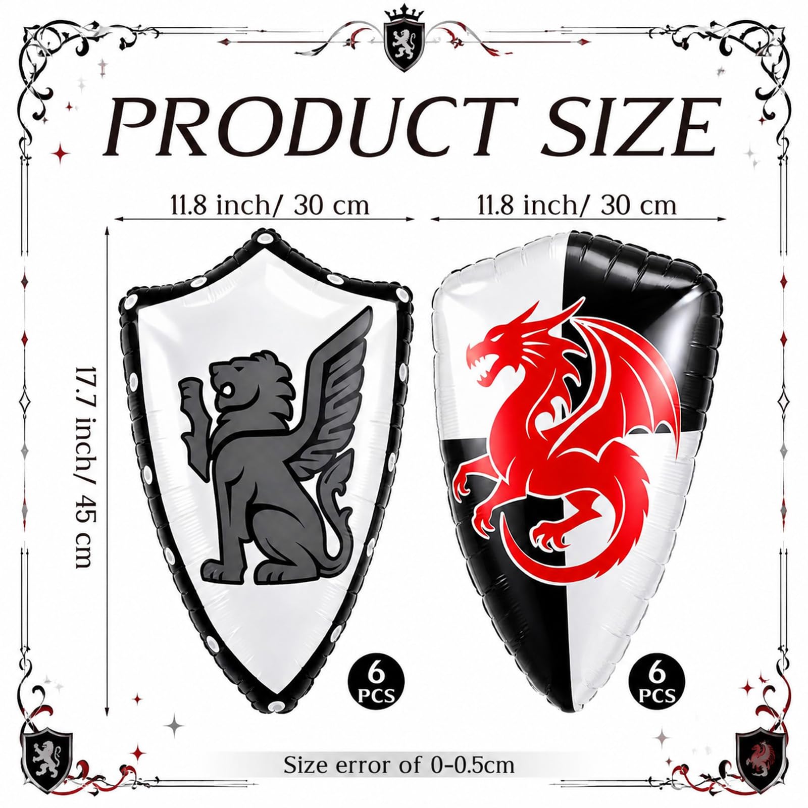 Gemscream Lot de 12 boucliers gonflables pour fête médiévale - Motif double dragon - Pour l'été, la piscine, les fêtes d'anniversaire, les activités de cosplay