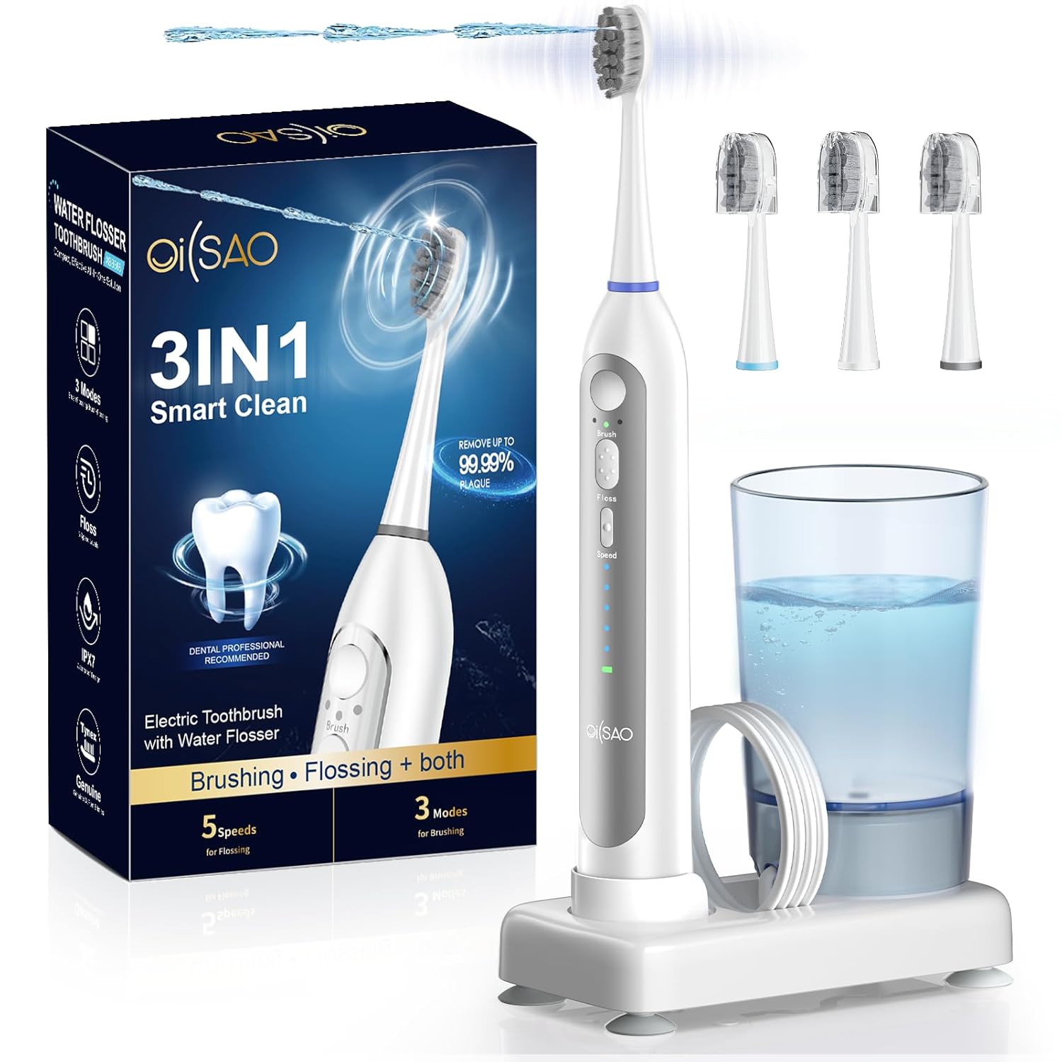 Electric Toothbrush with Water Flosser 3 Sonic Toothbrush Modes 5 Water Pressures Rechargeable Portable for Adult Teeth Cleaning