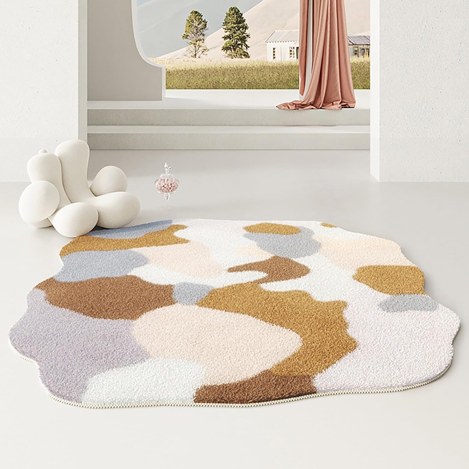 Generic Irregular Shaped Area Rugs, Colorful Large Rug, Modern Geometric Area Rug, Washable Area Rug for Living Room Bedroom, Cute Rug Indoor Outdoor Carpet, 39.3in, JDJUHNNOU-G-100CM