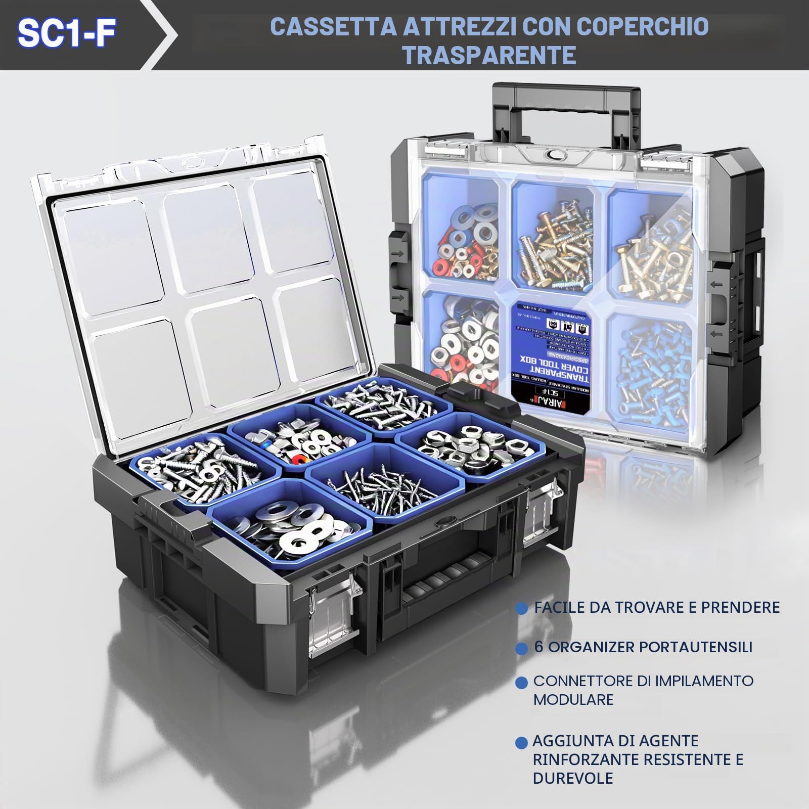 Cassetta Attrezzi con Ruote a Cinque Strati,Cassetta Attrezzi Vuota Modulare Impilabile,Cassetta Porta Attrezzi Portatile con Cassetti,Robusto e Durevole