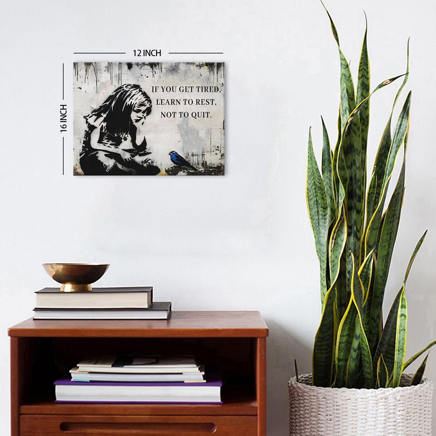 Banksy Canvas Wall Art Black and White Graffiti Street Pop Artwork Girl Canvas Prints Pictures If You Get Tired Learn to Rest Inspirational Quotes Wall Art for Living Room Bedroom Decorations 30x40cm - Image 4