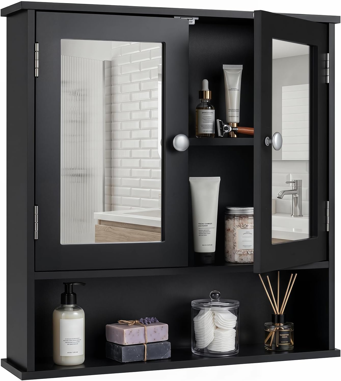 Botiquín de baño para colgar con espejo negro