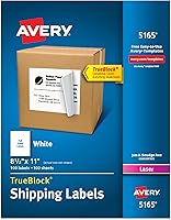 Avery 5165 Full-Sheet Printable Shipping Labels, 8.5x11 White, 100 Pack Laser Printer Compatible Custom Mailing Stickers