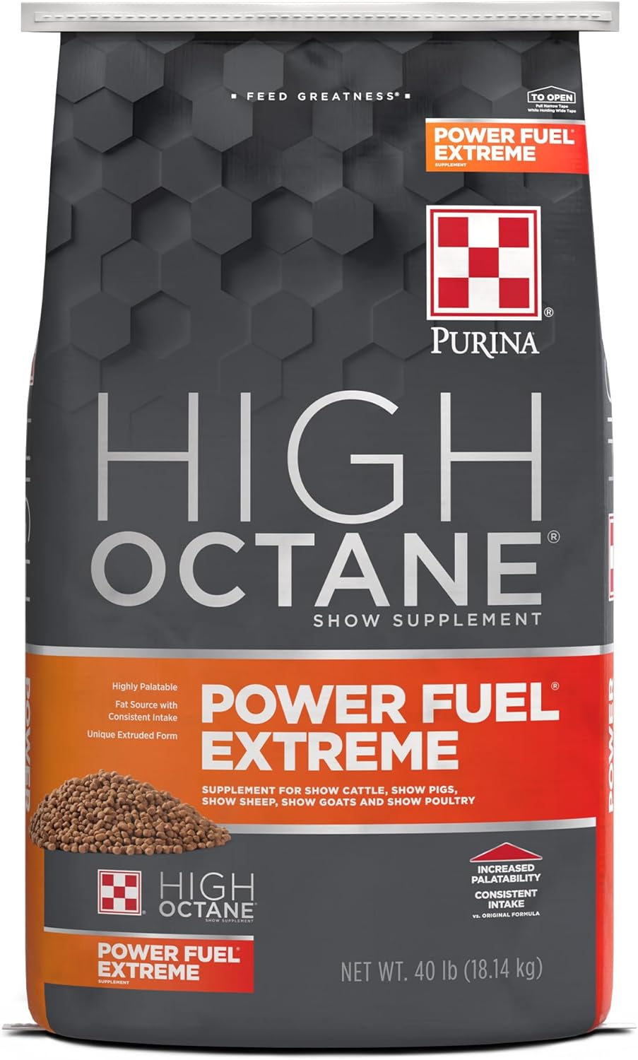 Purina High Octane Power Fuel Extreme Topdress Show Supplement | Show Animal Supplement for Show Cattle, Pigs, Sheep, Goats and Poultry | 40 Pound (40 LB) Bag