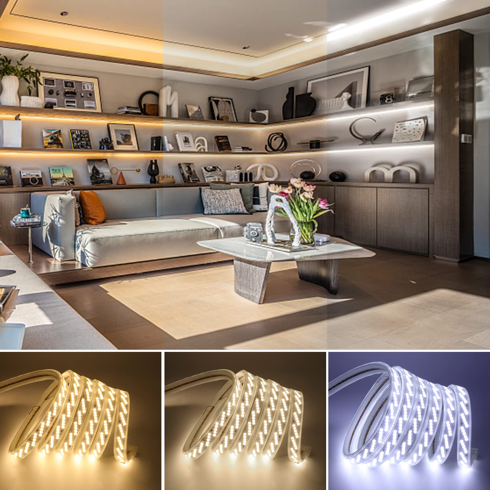 KISUFU 10m Striscia LED COB Flessibile 220V, ad alta Luminoso Striscia, IP65 Impermeabile, Nastri LED ad Alta Luminosità da 320 LED/m,Luce LED per Scaletta Tetto Cavi da Cucina Decorazione