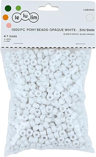 lelulim 1000 cuentas de poni de color blanco opaco de 3 pulgadas  0.354 in de diámetro. (blanco)