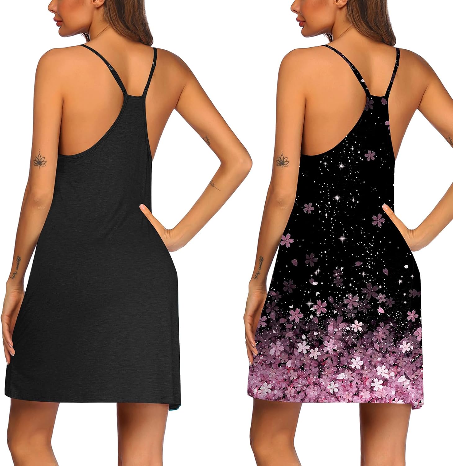 Ekouaer 2 Pack Nightgown for Womens Nightshirt Sleepwear Sleep Tank Chemise Racerback Sleeveless Dress - Image 2