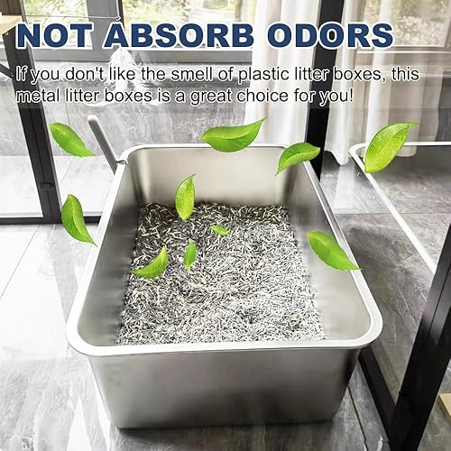 Miniatura 3 de Caja de arena de acero inoxidable, paquete de 4 bandejas de arena de metal para gatos con lados de 6 pulgadas de alto, caja de arena grande para
