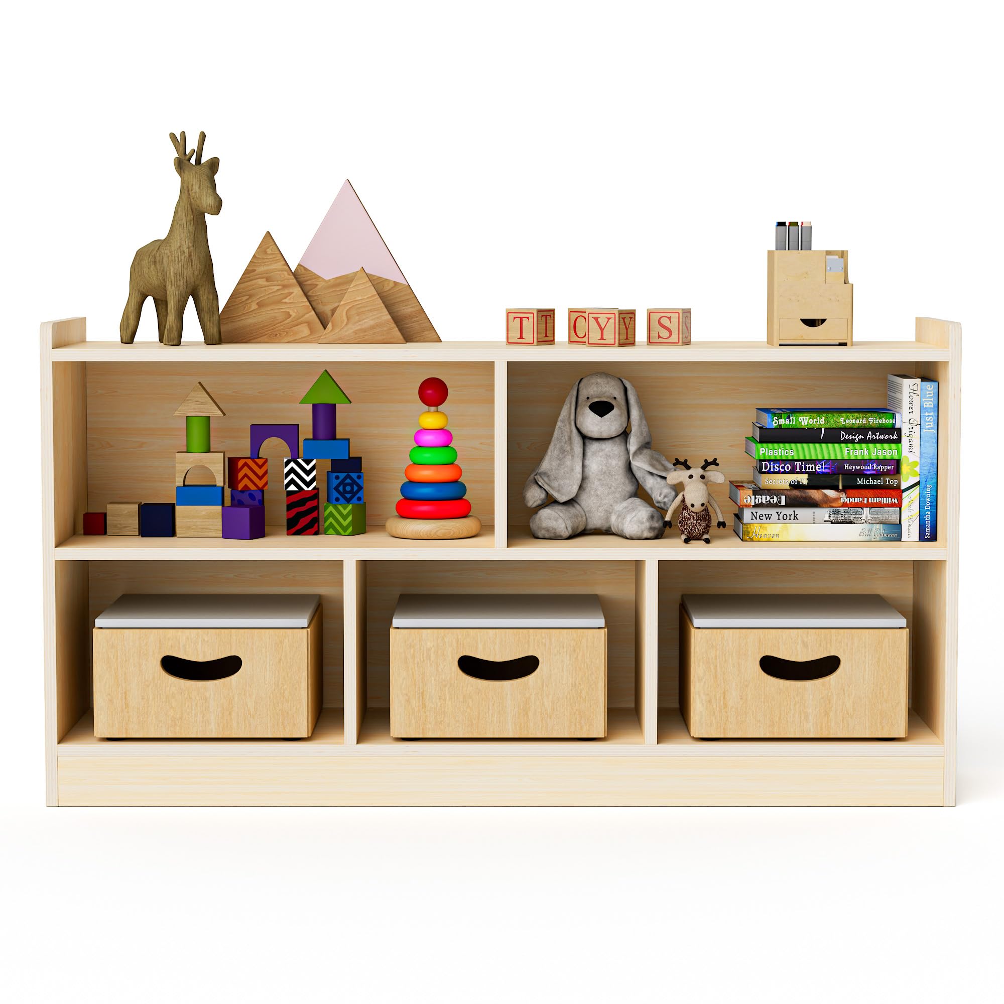 Puecrof Montessori - Estantería de madera contrachapada de abedul, 5 compartimentos con 2 estantes, organizador para habitación de niños, aulas, guarderías y preescolares