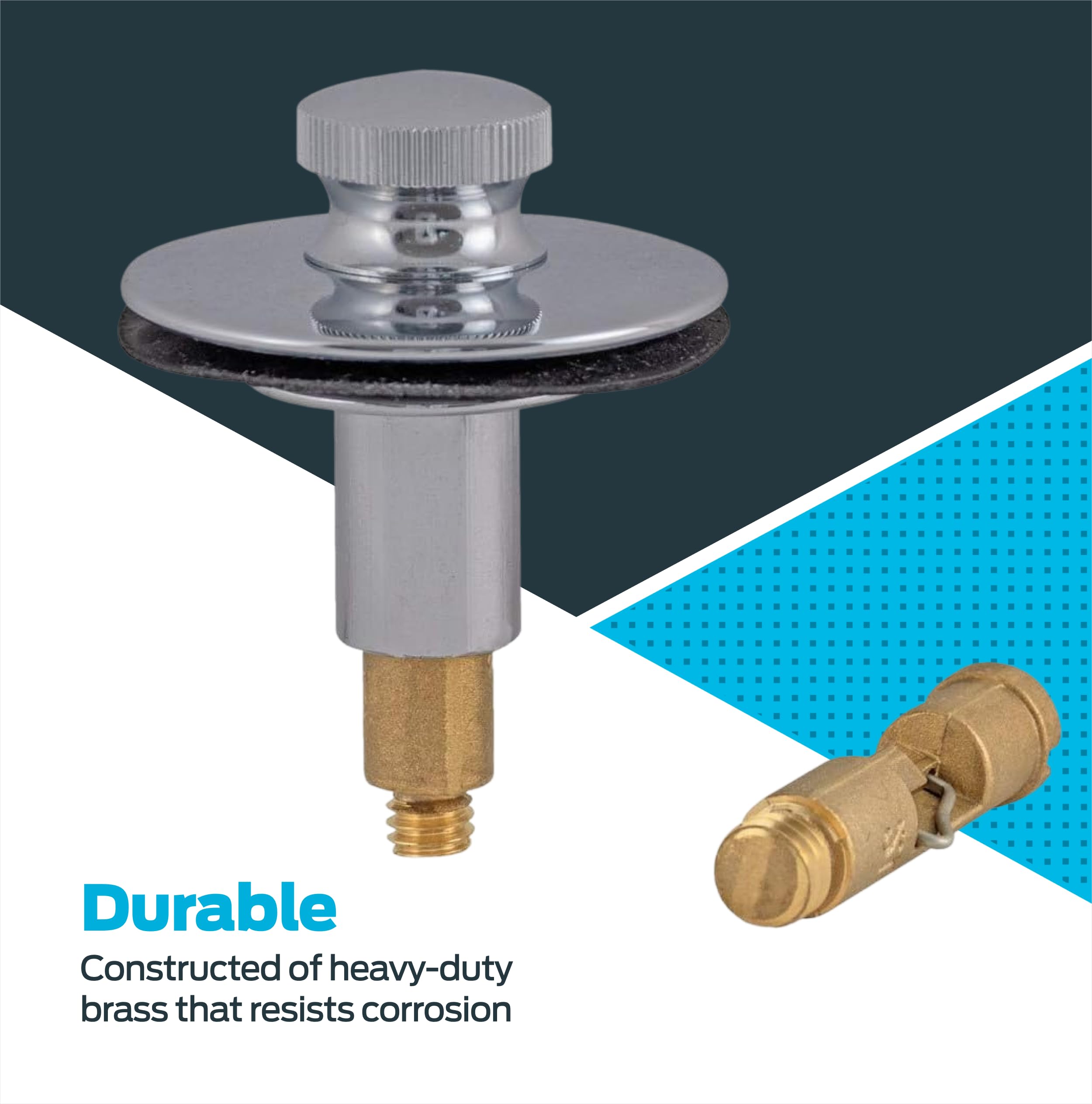 EZ-FLO Bathtub Drain Stopper, Lift and Turn Tub Drain Replacement with Rubber Seal, 3/8 Inch Brass Stem, Chrome Plated, 35255