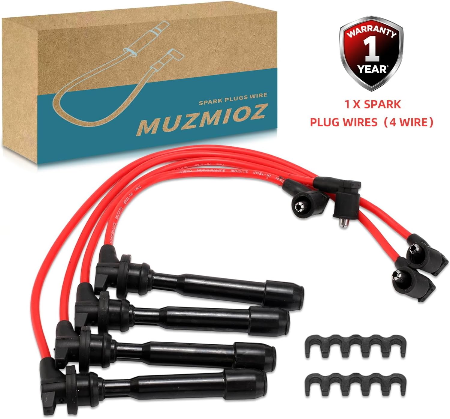 671-4239 Ignition Wire Set 4Pcs Compatible with Hyundai Elantra 96-12, Tiburon 97-08, Tucson 05-09, Kia Soul 10-11, Spectra/Spectra5 04-09, Sportage 05-10 - Replace# 27501-23B70 7962 RC-XX90