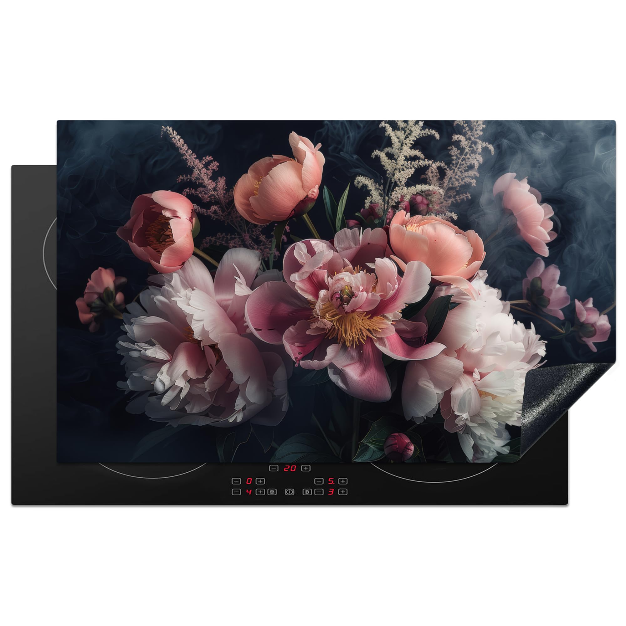 KitchenYeah© Induction Hob Cover Protector Mat 20.5"x33.5" / 85x52 cm Kitchen Universal Ceramic Covers for Electric Cookers Vinyl Roses - Flowers - Pink - Plants - Still Life - Nature