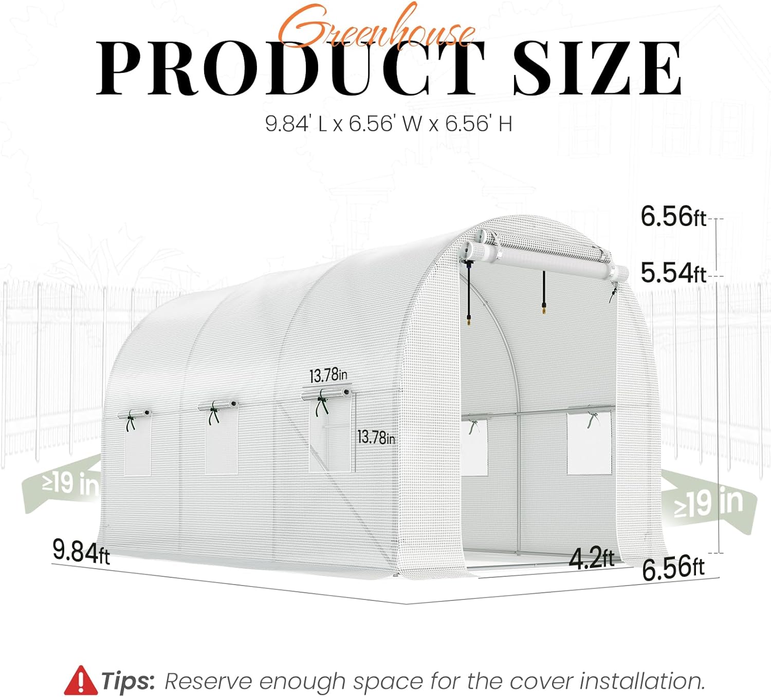 KING BIRD Premium 10x7x7 FT Greenhouse for Outdoors, Large Walk-in Heavy Duty Galvanized Steel Frame, Mesh Door Screen Window Tunnel Hoop Garden Plant Winter Hot House with Irrigation Kit, White