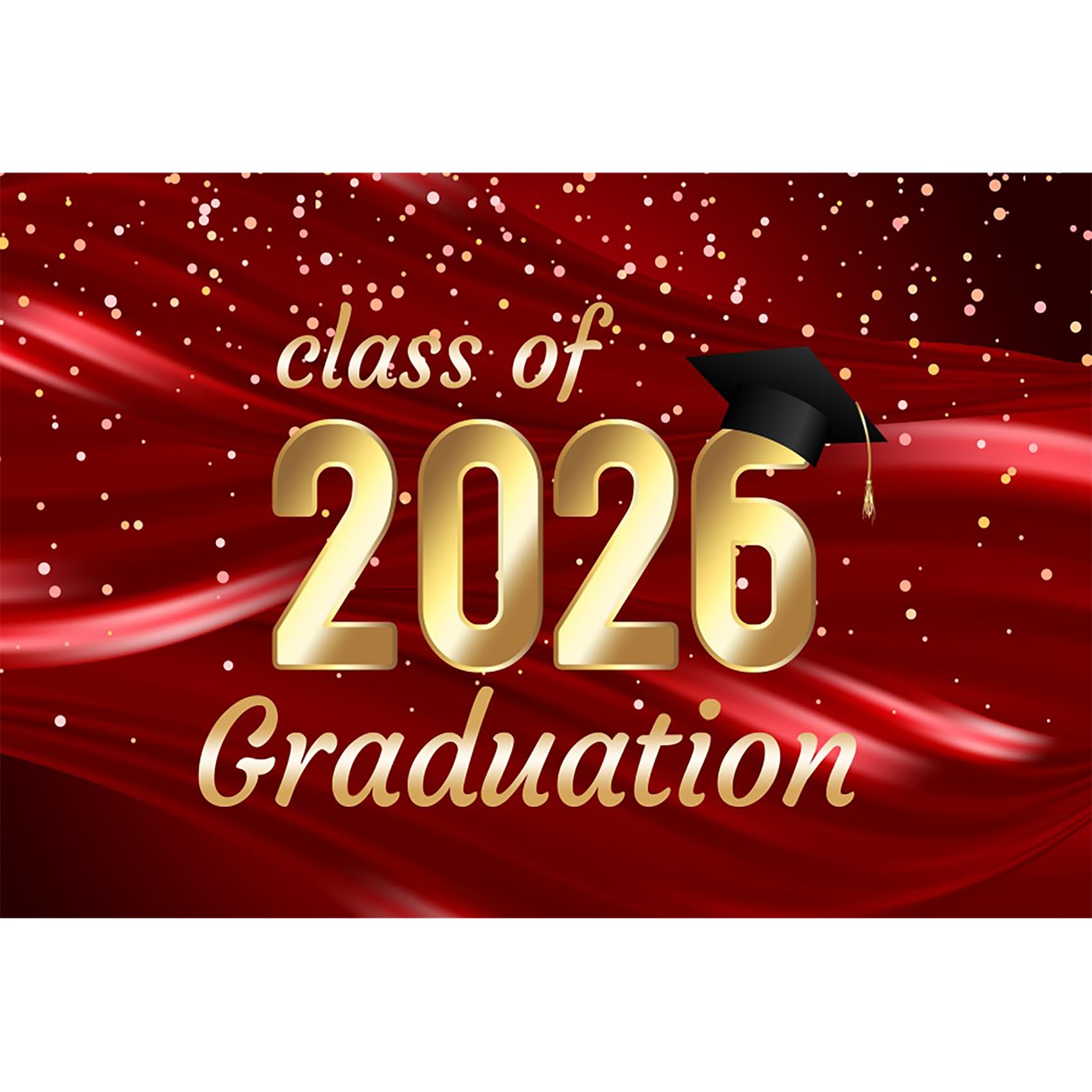 Baocicco 5x3ft Backdrop for Golden Class of 2026 Graduation Photography Background Black Bachelor Cap Red Luxury Silk Cloth Falling Gold Sequins