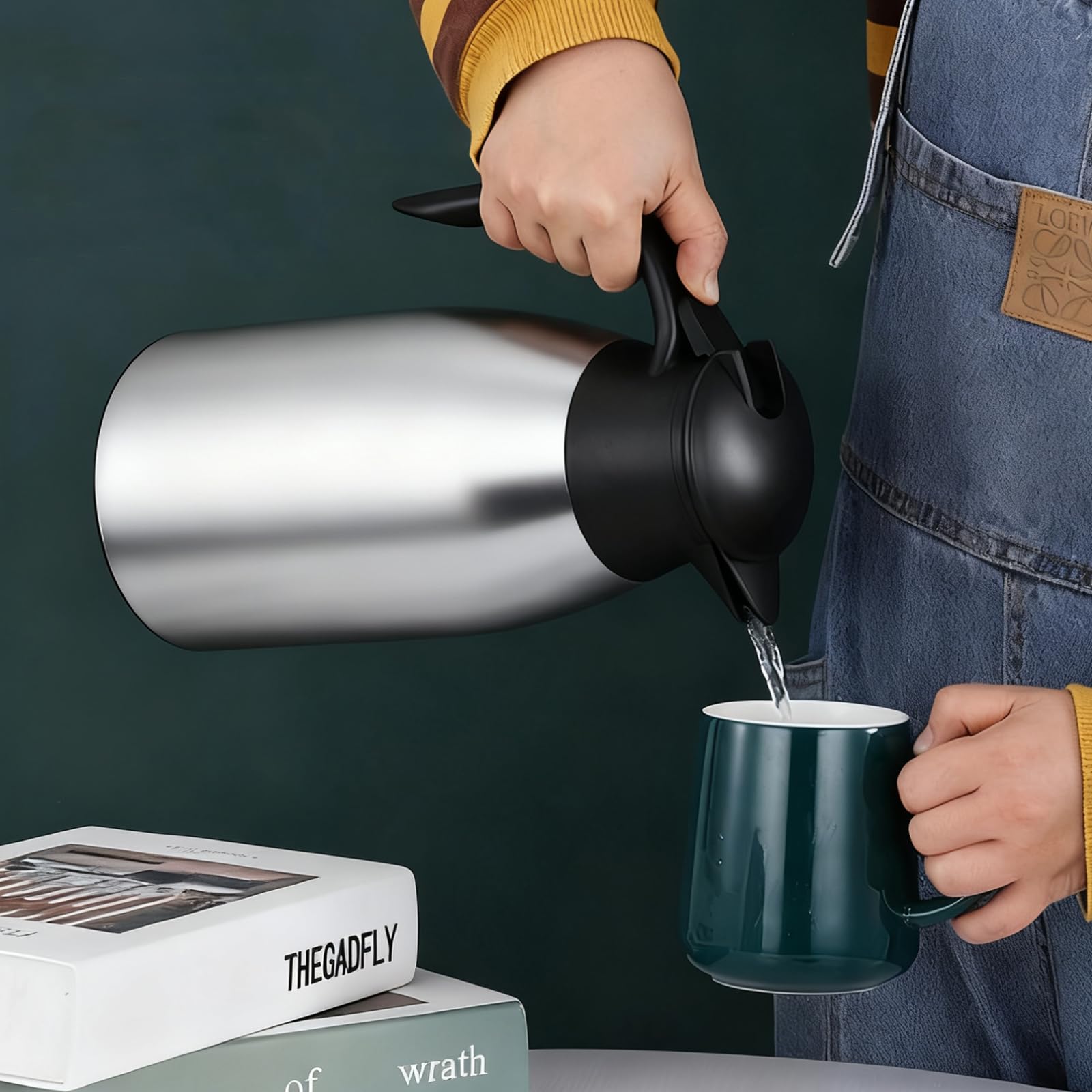 2 L Caraffa Termica, Caraffa Per Caffè, Thermos In Acciaio Inox, Mantiene Caldo Per 24 Ore, Thermos Sottovuoto A Doppia Parete Per Mantenere Calde Le Bevande Bollitori, Teiere E Caffettiere