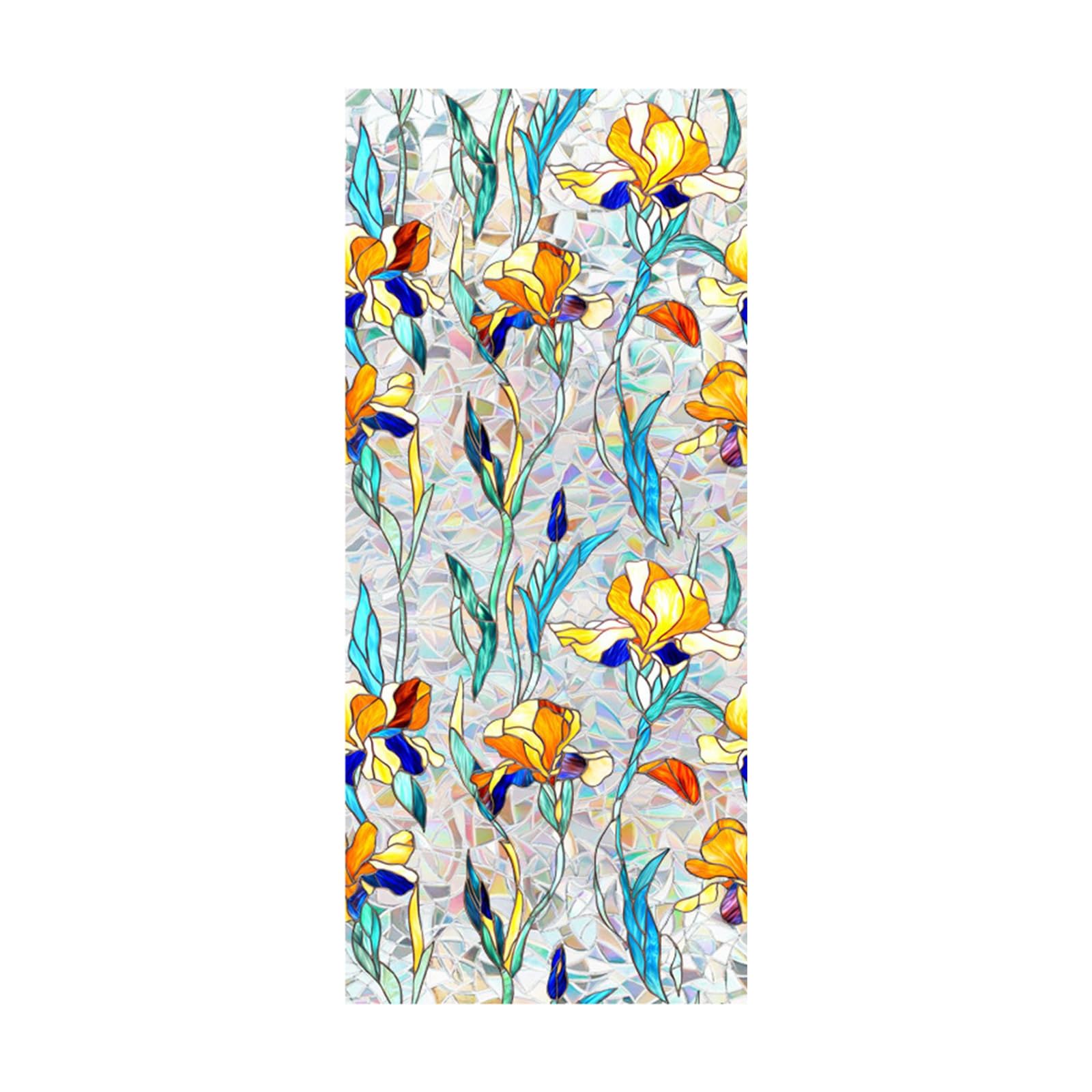 JSGHGDF Stained Glass Window Film Rainbow Statics Window Cling Flower Windowed Privacy Film Not Glues Decorative Windowed Clings Stained Glass Clings Removable