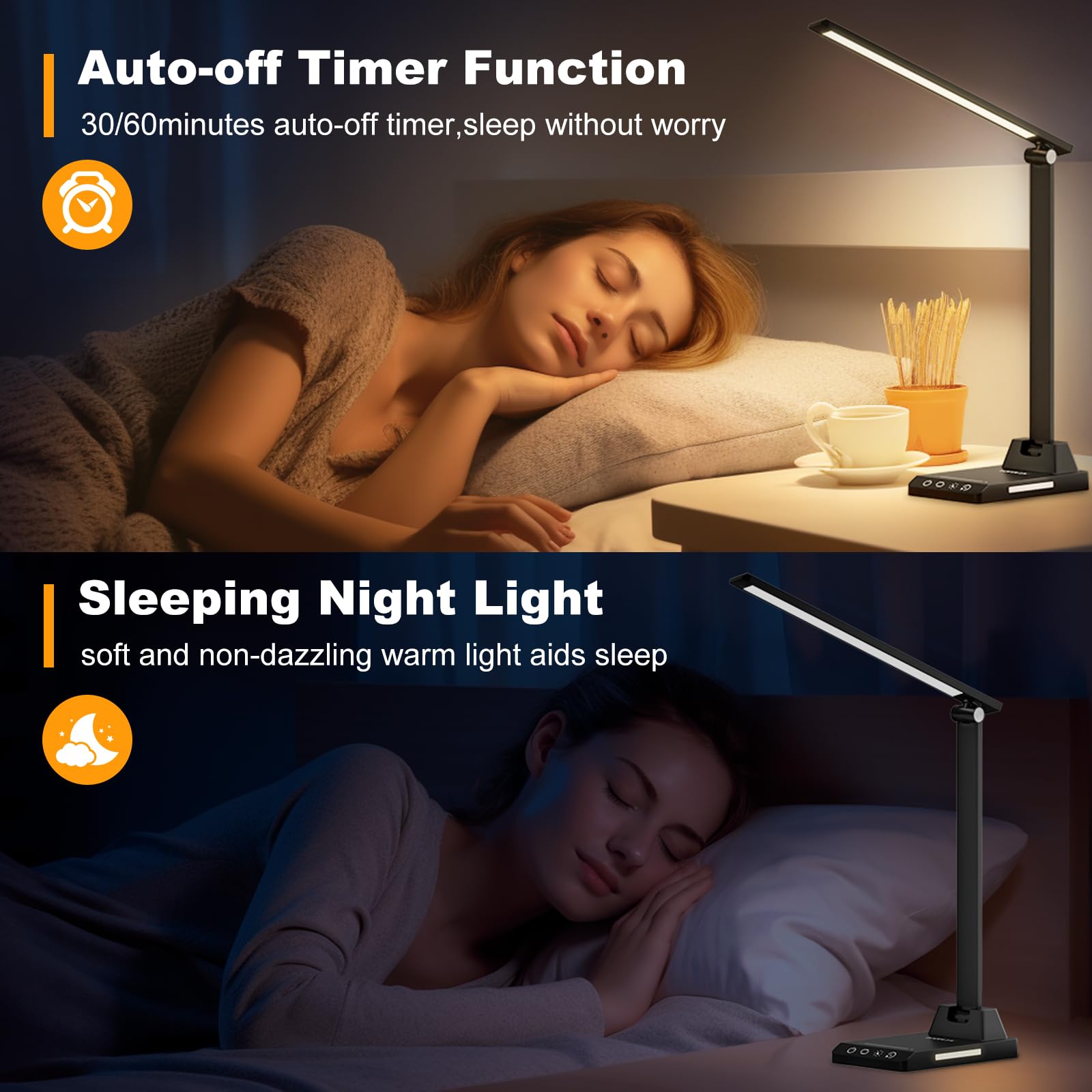 Lampada da Tavolo, Lampada da Scrivania con 2500mAh Batteria, Lampada da Tavolo Senza Fili, 5 Modalità di Luce x 10 Livelli di Luminosità, USB Lampada Scrivania, Timer 30/60min Lampada Led da Tavolo