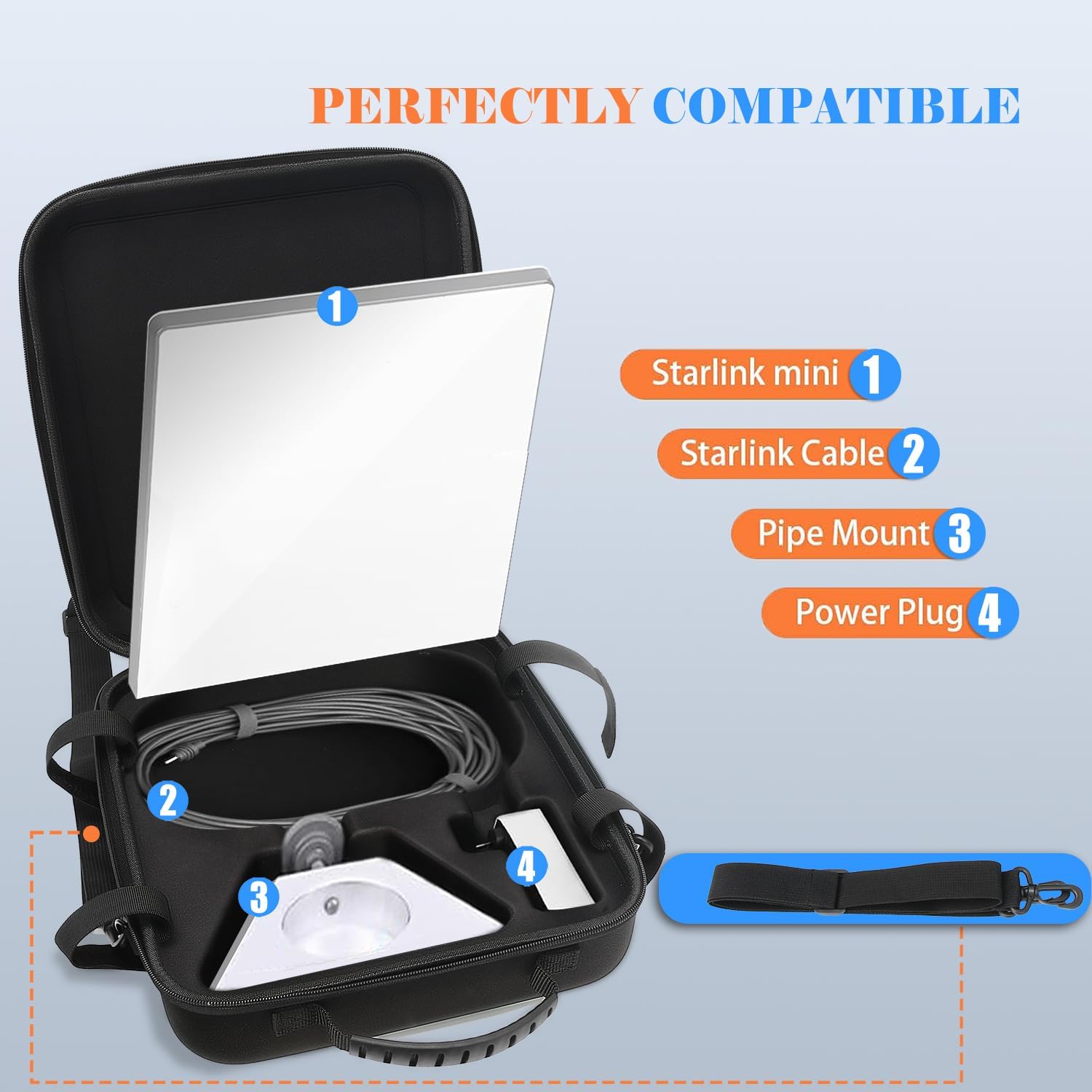 Hard Travel Case for Starlink Mini, Waterproof & Shockproof EVA Protective Cover with Adjustable Shoulder Strap | Lightweight, Portable Dual-Carry Bag for Travel Accessories (Black) - Image 2