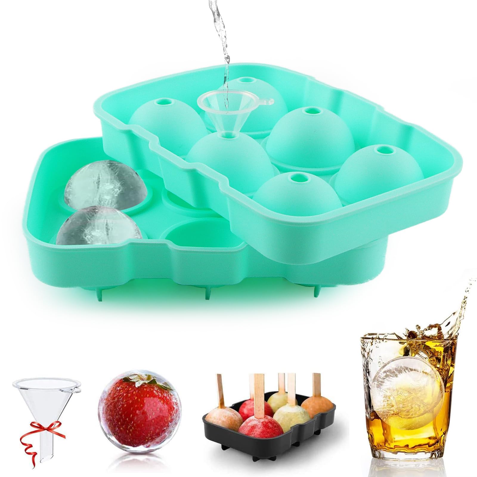 Stampo per ghiaccio, dellyy Stampo Ghiaccio Silicone Grande, Vassoi per Cubetti di Ghiaccio Per Realizzare Cilindri Cavi di Ghiaccio, Tre Diverse Dimensioni (verde