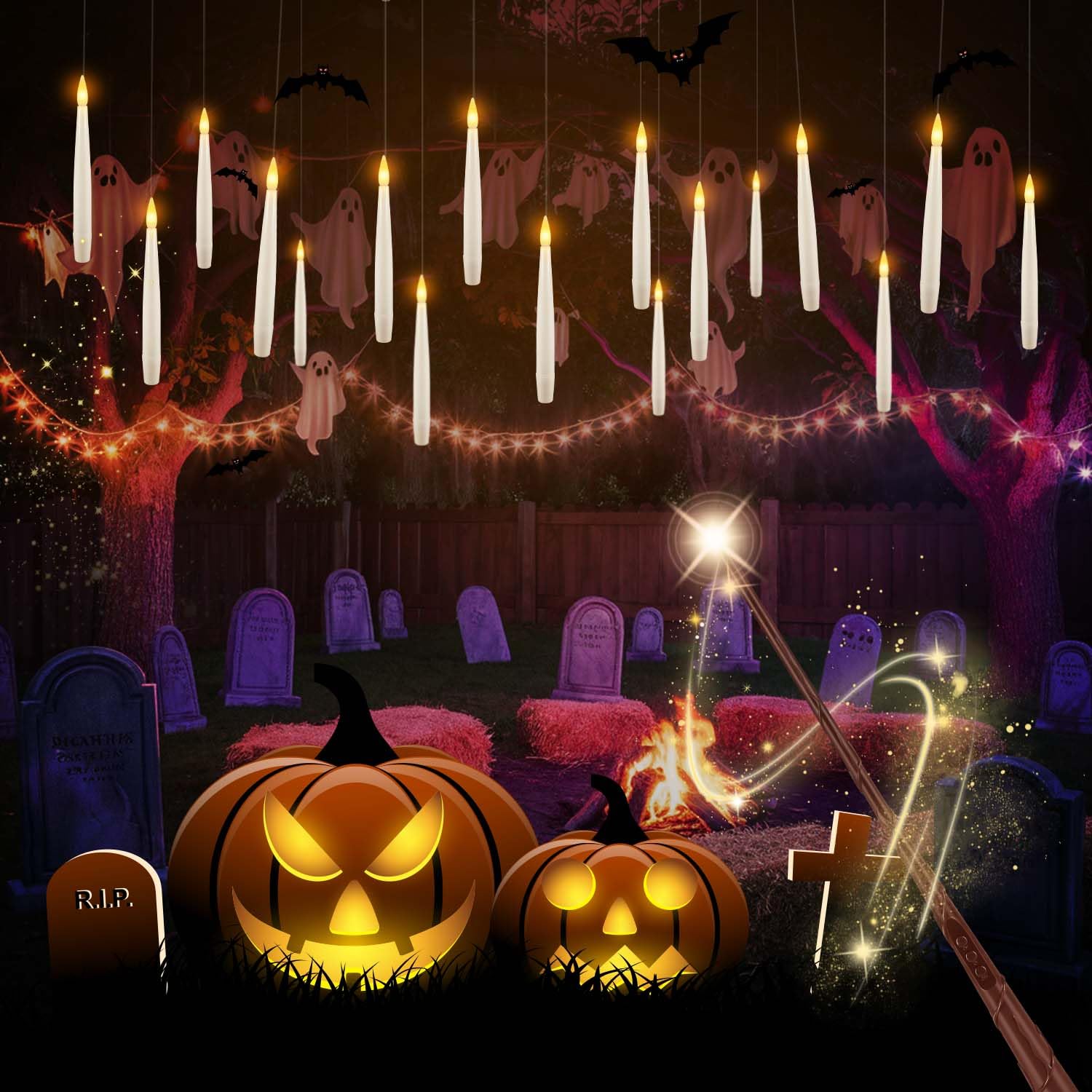 Confezione da 24 candele magiche galleggianti con luci LED calde, candele magiche da appendere per decorazioni di Halloween, feste a tema mago, casa infestata, Natale e decorazioni per