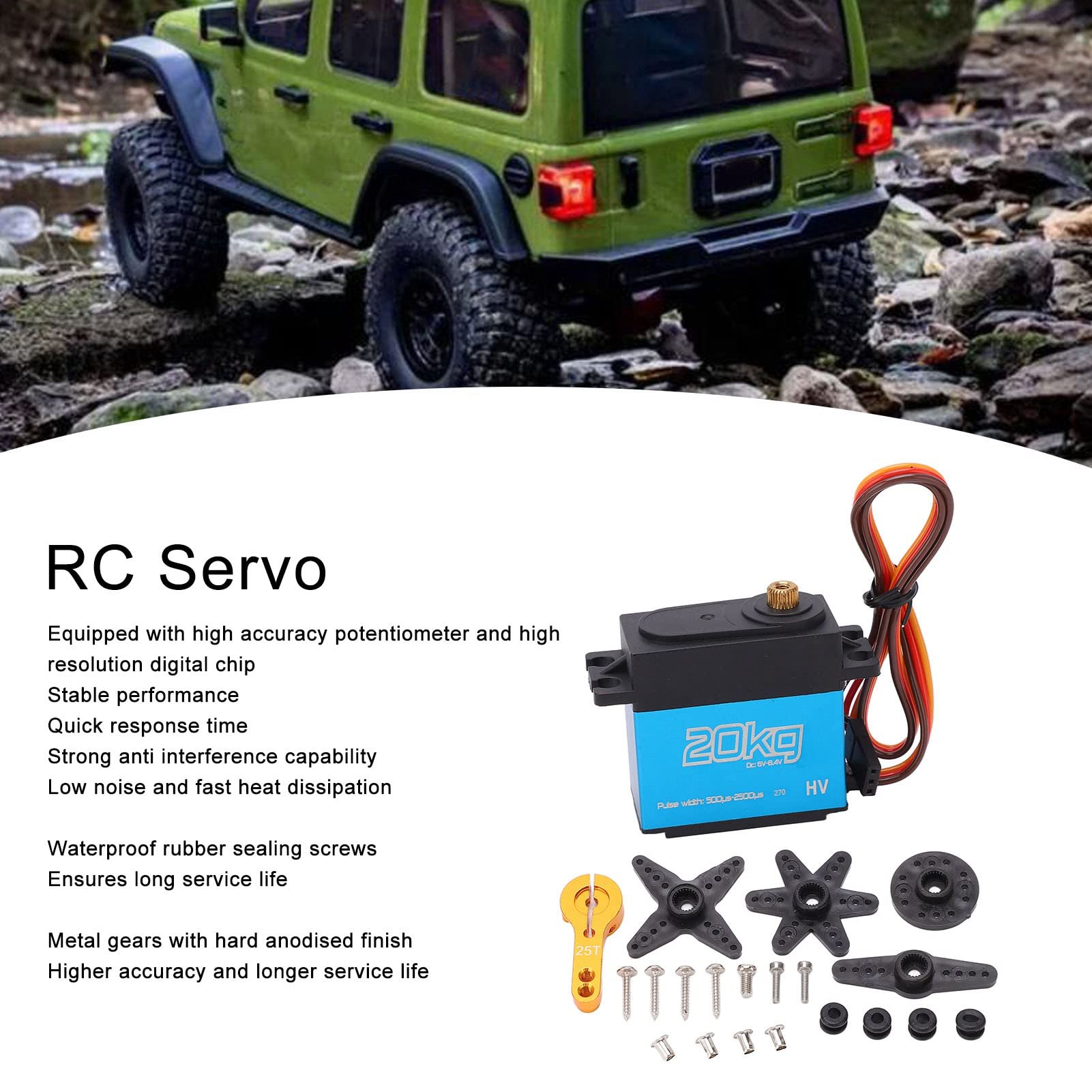 20 kg Servo RC digital de alto par con engranaje de metal para coches RC a escala 1/10 1/12 Robots y barcos Carcasa de aluminio 40 x 20 x 40 5 mm Paquete de 4