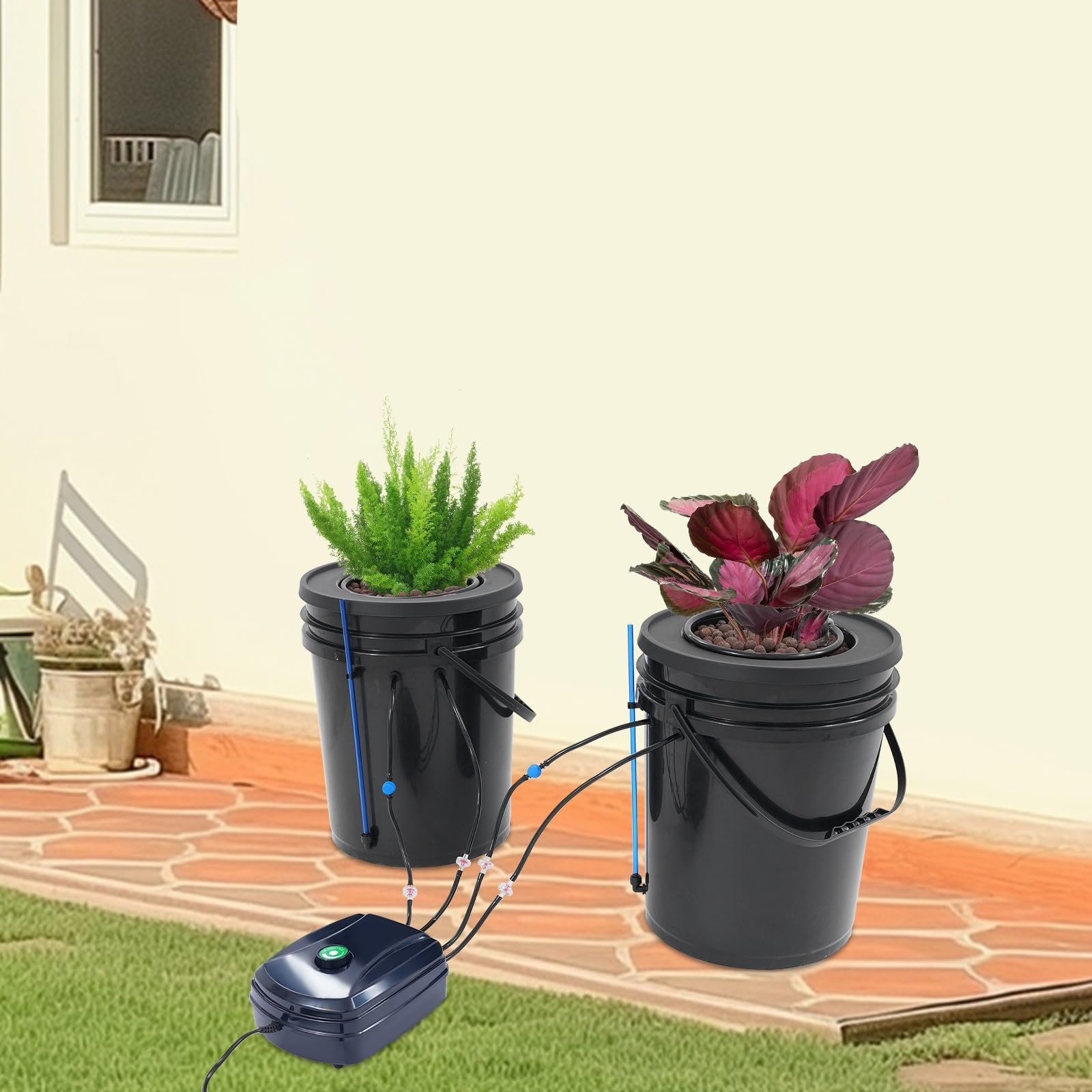 Hydroponiczny system uprawy z 2 doniczkami, hydroponiczny system uprawy, pompa powietrza 18,93 l, wskaźnik poziomu wody, keramzyt do użytku wewnątrz pomieszczeń, ogrodu, warzyw, owoców i