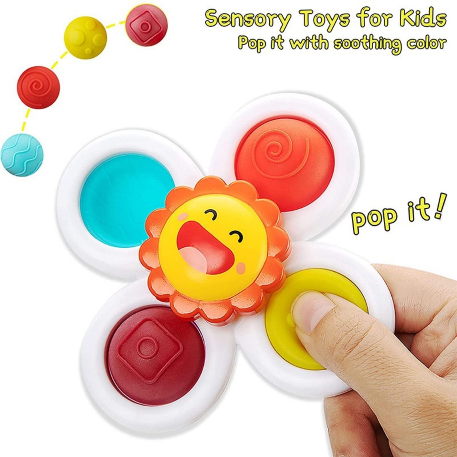 Set De 3 Spinners Con Ventosa Para Bebés - Juguetes Sensoriales De Sol, Abeja Y Zanahoria - Regalo 1-3 Años