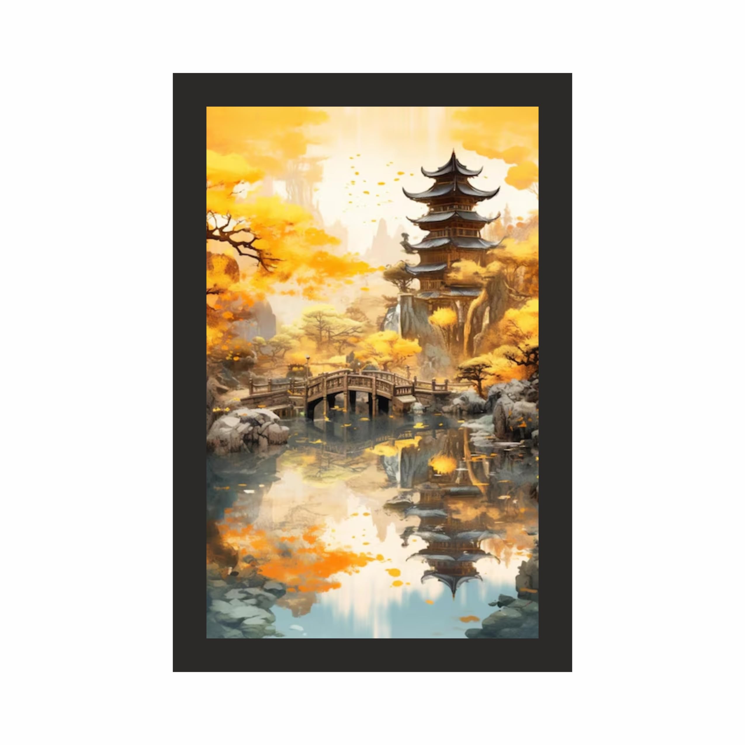 Japanese Pagoda Landscape Wall Art Frame 12x18 Inch