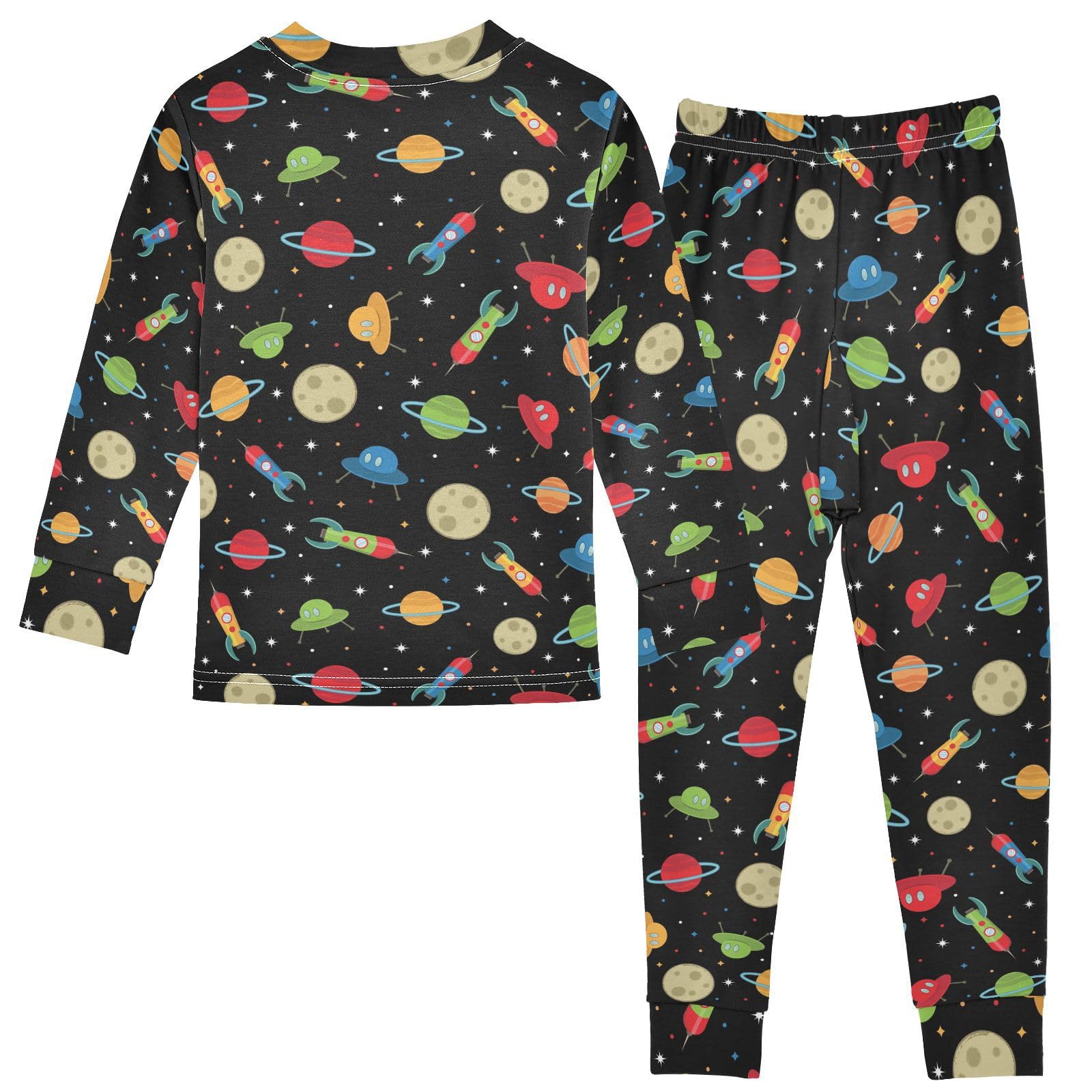 JHKKU Space Planet Rocket Pajamas Set Cotton 2 Piece Soft Comfy Pjs Long Sleeve Lounge Sleepwear 18M