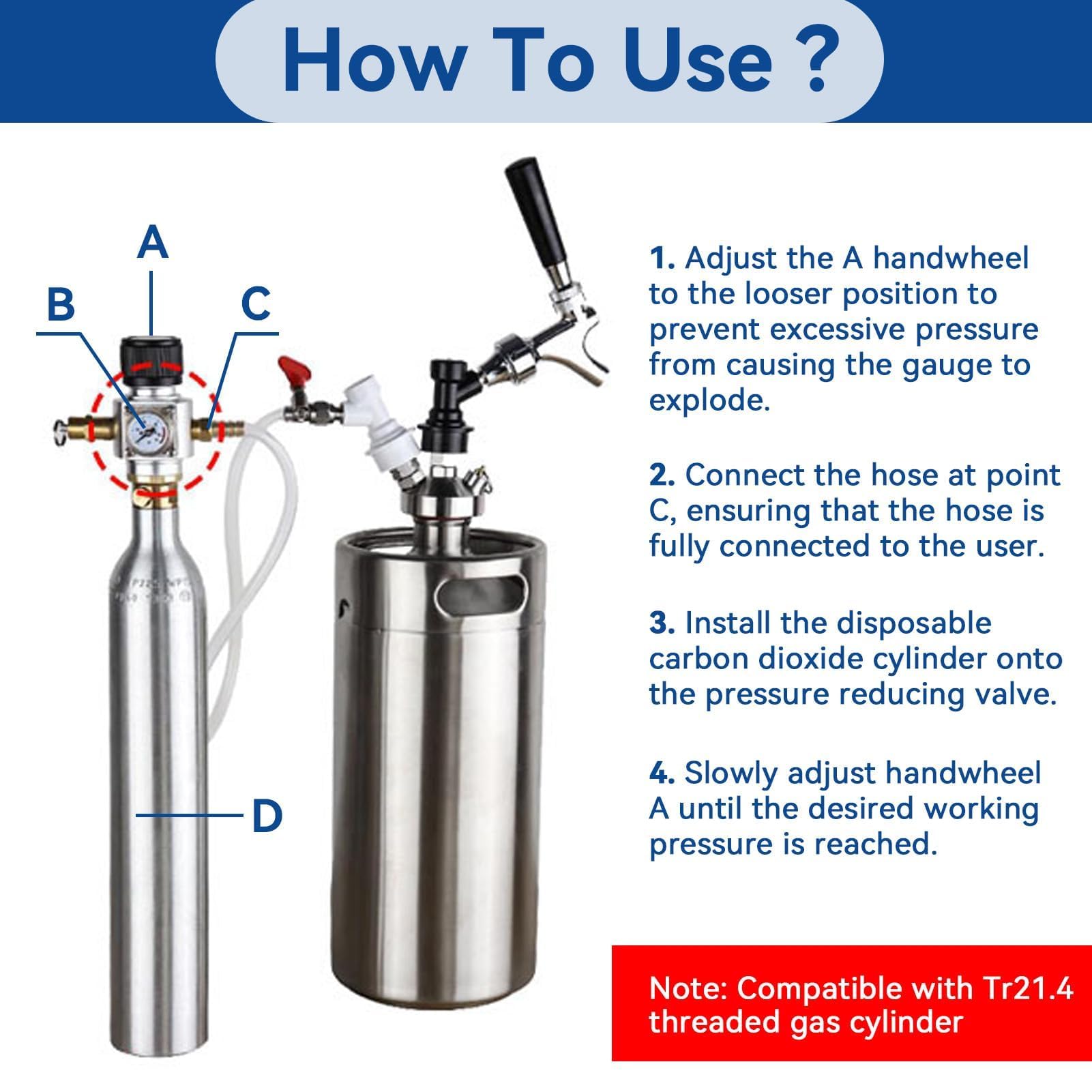Mini regolatore di Gas CO2, Valvola di Regolazione del Gas CO2, T21 * 4 misuratore di pressione della soda, Regolatore della Birra per Tiraggio della Casa del Riduttore di Pressione di CO2