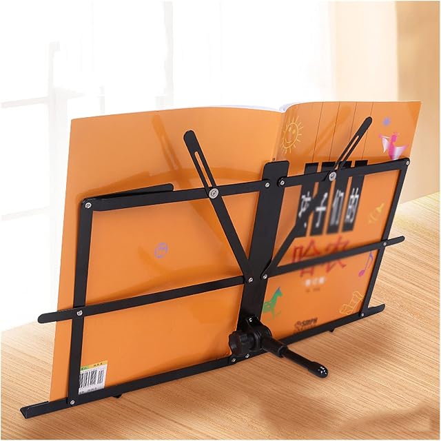 FACMAS Music Stand Black Tabletop Music Stand, Portable Desktop Book Stand Folding Sheet Music Stand Adjustable Travel Music Holder with Carrying Bag Music Shelf/Sheet Music Stand