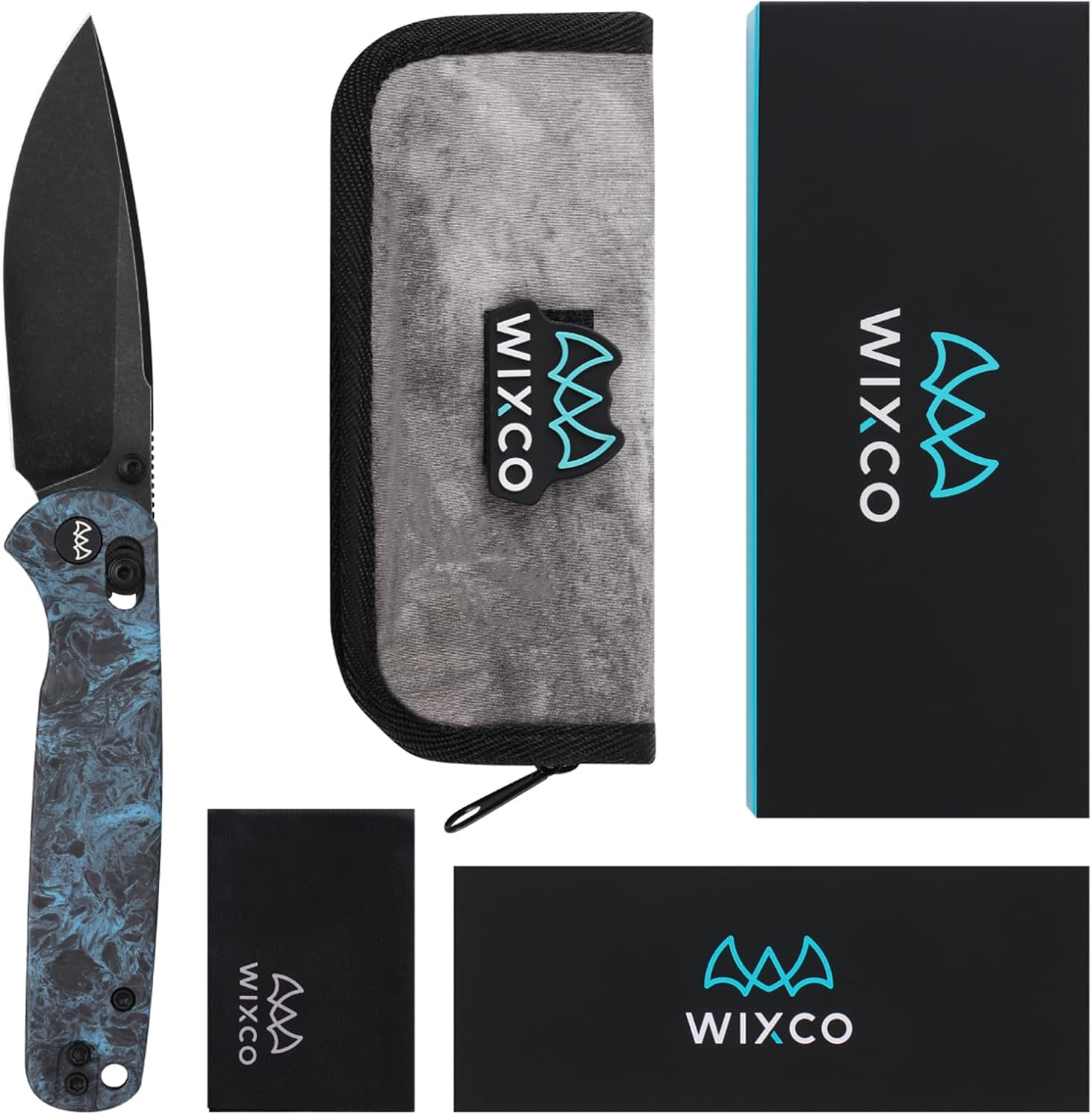 Folding Pocket Knife with Reversible Clip, 3.23" 14C28N Blade EDC Knife with Carbon Fiber Handle and Crossbar Lock, Sharp Camping Hiking Hunting Survival Knives for Men (Sky Blue)