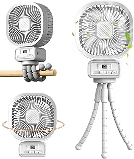 Hintyne Ventilador para cochecito de bebé oscilante de 270° con clip de 6'' 3 velocidades portátil con trípode flexible 5000 mAh recargable por USB color blanco
