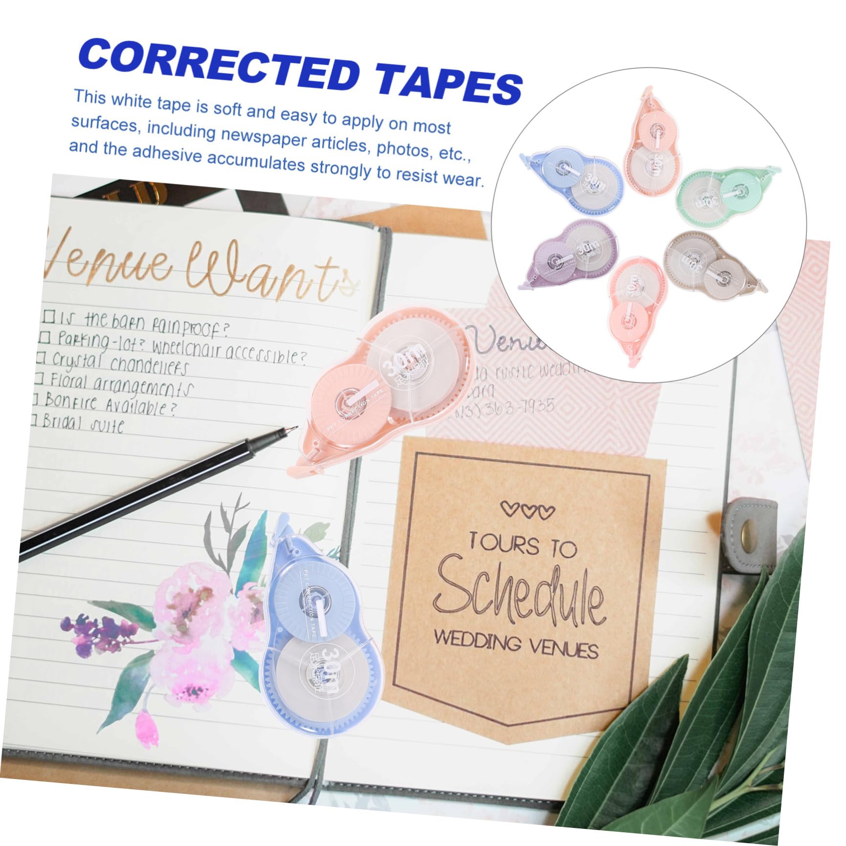 VILLCASE 5 Ensembles Ruban Correcteur Étudiant Surligneurs Pastels Néon Sec Rubans Correcteurs Bureautique Accessoires Les Étudiants Étudient Les Outils Papeterie 6 Pièces * 5