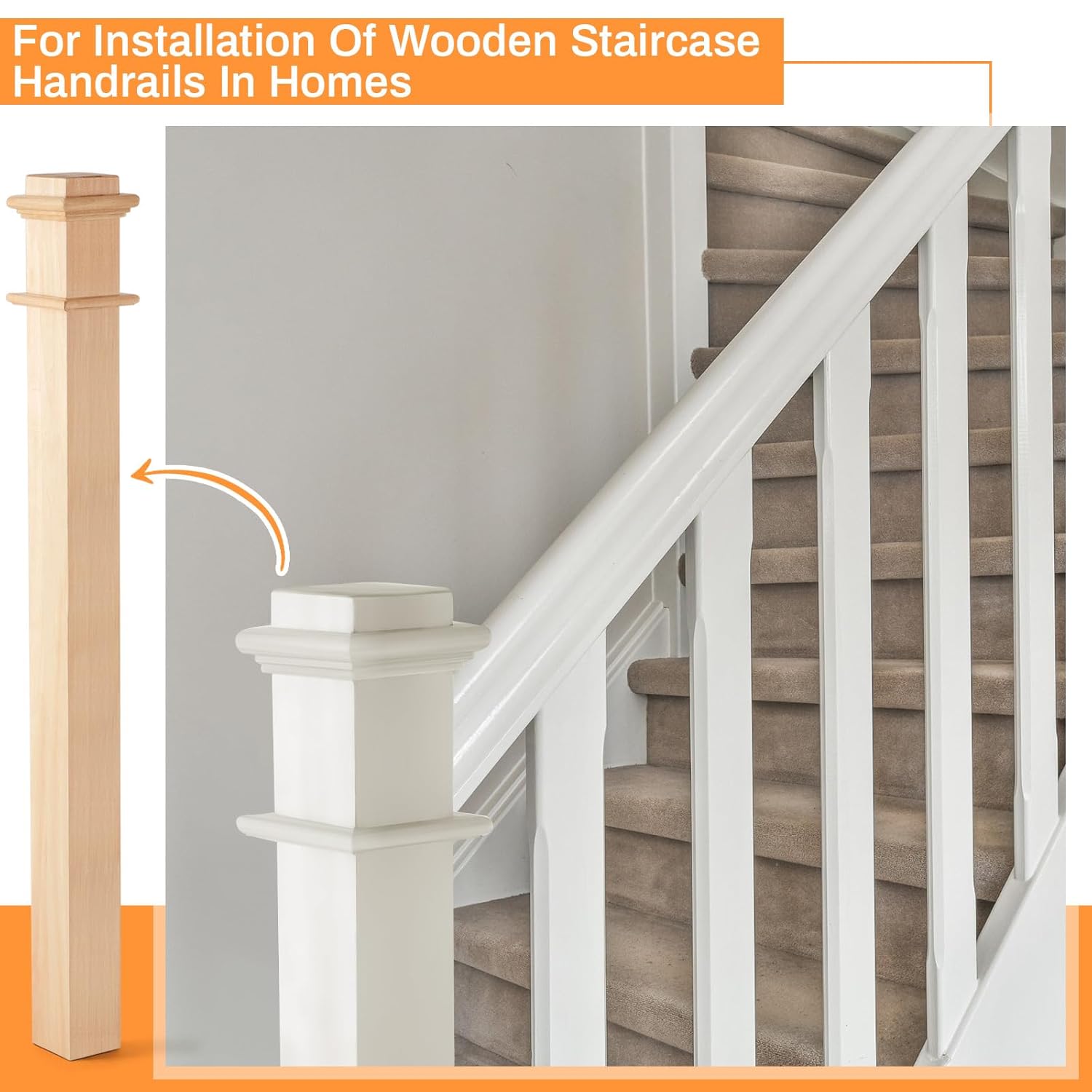 3\" x 48\" Wood Box Newel Stair Newel Post Solid Poplar Notched Interior Railing Newel Stair Post Wood Balusters for Staircase Handrails es white 