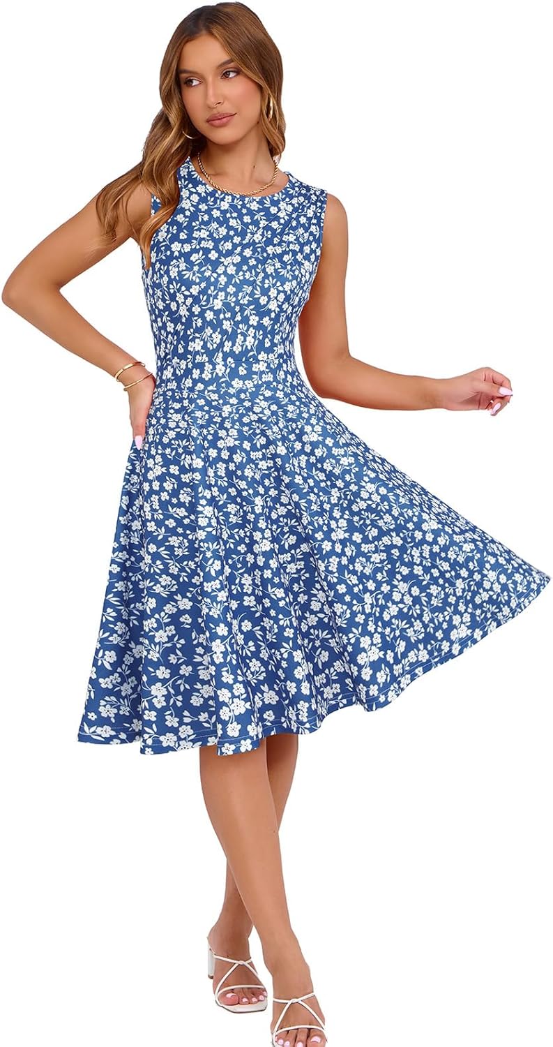 Sureple Womens Summer Cocktail Dresses 2026 Sleeveless Casual Fitted Tank Beach Swing A-Line Sundress