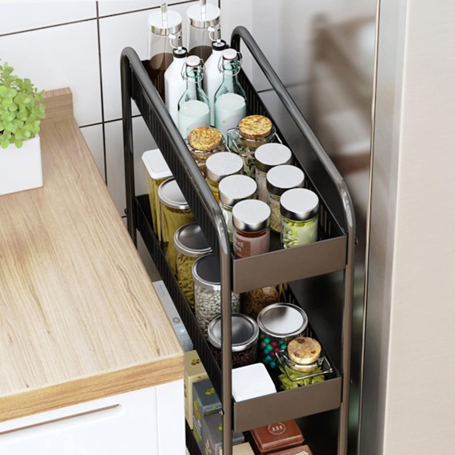 Kitchen Storage Cabinets Stainless Steel Storage Cart Organizer Rolling Utility Cart Kitchen Rack Floor-to-Ceiling Multi-Functional Trolley Storage Rack Kitchen Shelves (Size : CH)