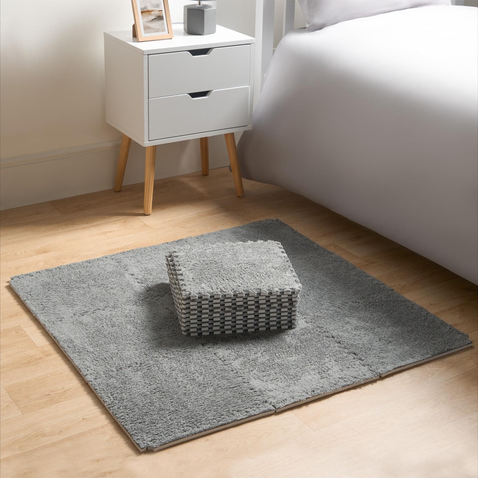 OHS 18 Interlocking Foam Tiles, Teddy Fleece Baby Floor Mats Padded Playmats Babies Toddlers Kids Floor Mats for Playing Durable Exercise Floor Tiles, Grey - 30cm x 30cm