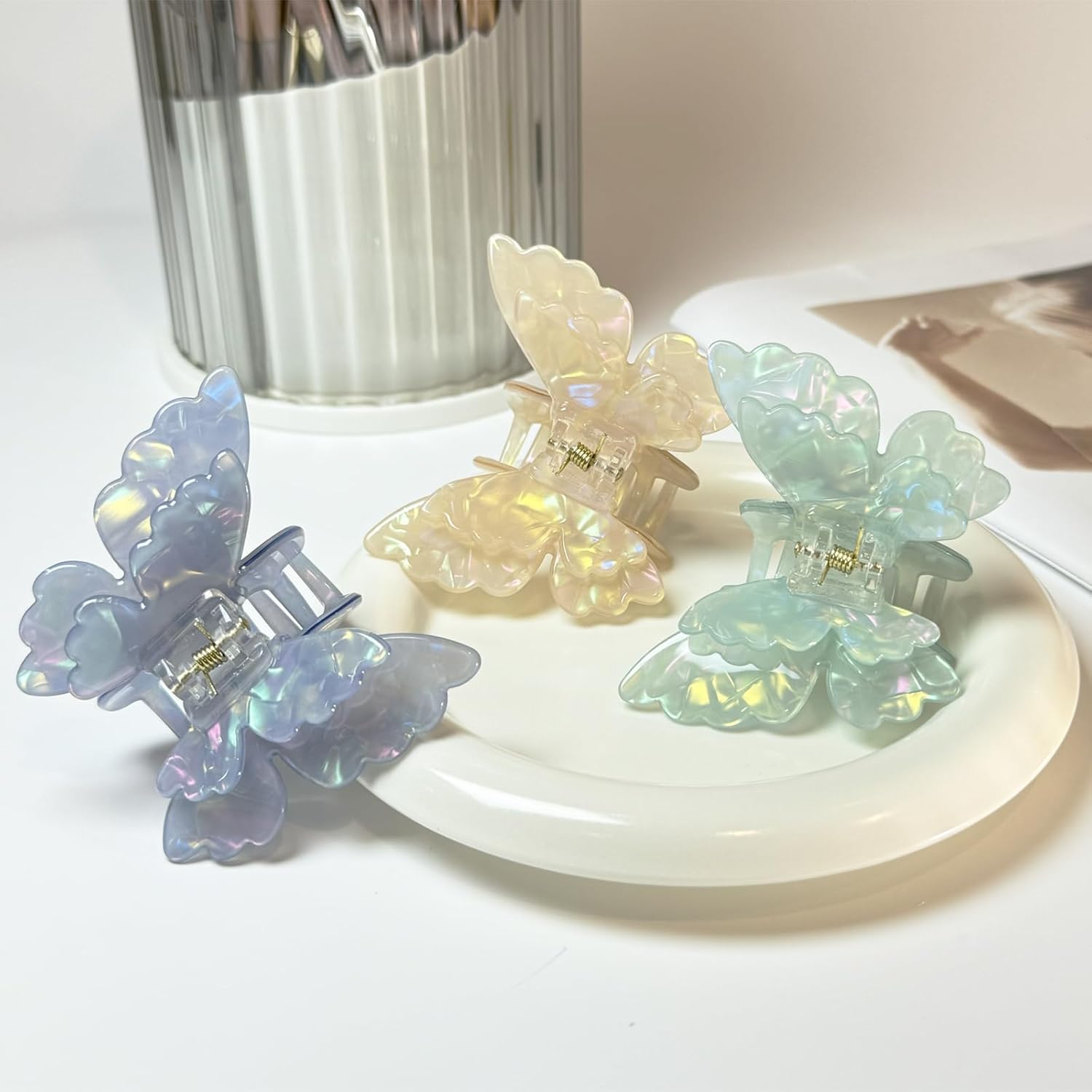 Butterfly Hair Clips 2.6 inch Medium Cute Hair Claw Clips for Women Girls Styling - 3 Pack (Blue + Yellow + Pink) - Image 7