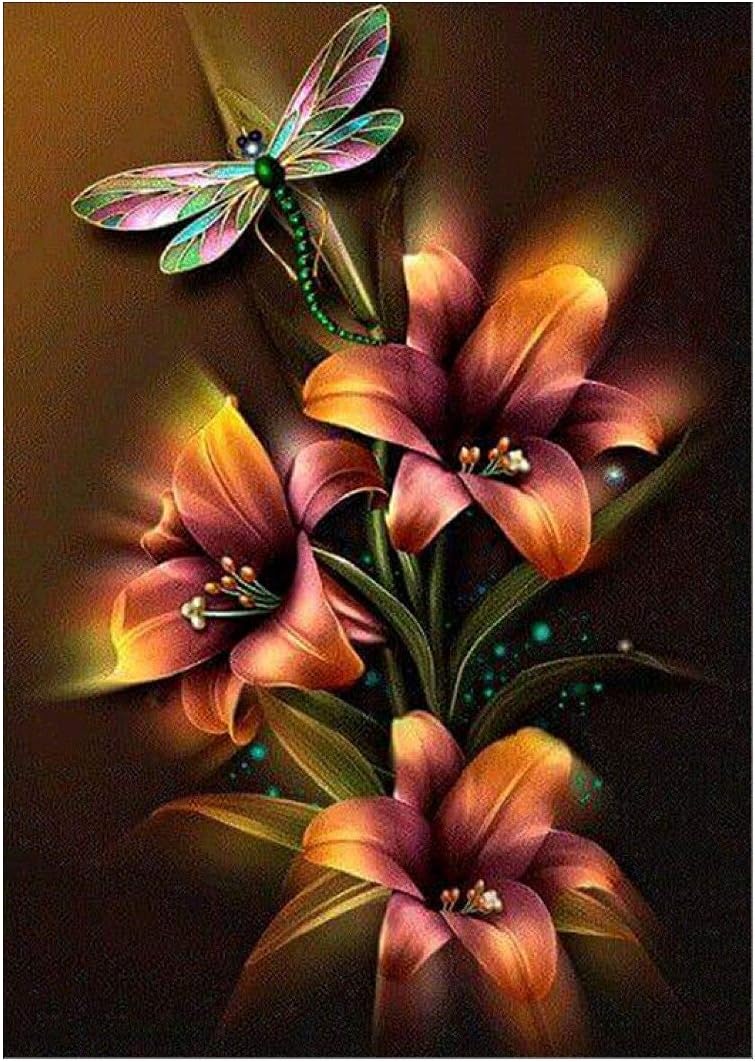 ACANDYL DIY Paint by Numbers Kit for Adults Paint by Numbers Beginner Canvas Painting by Number DIY Acrylic Oil Painting on Canvas Arts Craft Decoration 16x20 Inch (Drangonfly Flower)