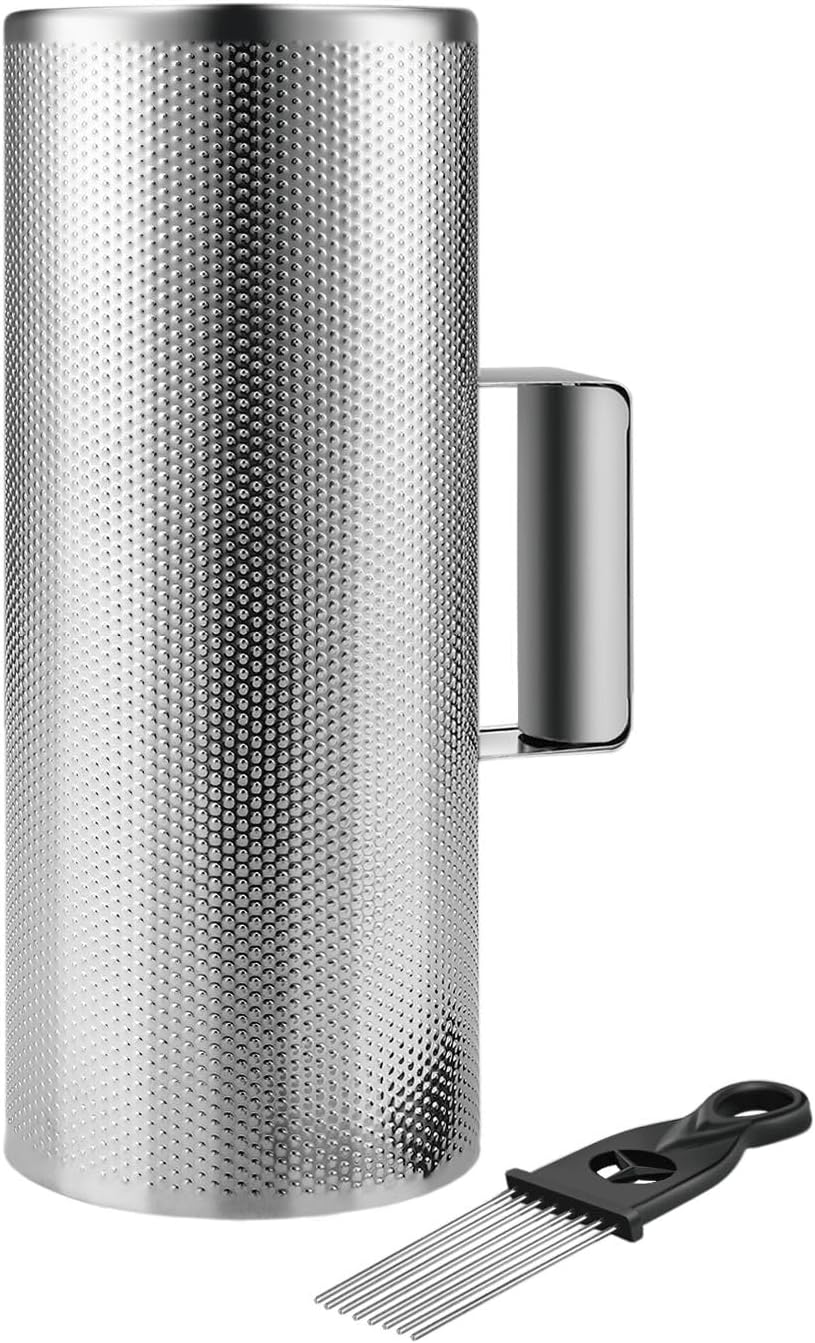 Flexzion Metal Guiro with Scraper Shack 5" x 12" - Merengue Guira Dominicana - Round Cylinder Stainless Steel Hand Musical Instrument Percussion for Jazz Bands, Concerts, and Live Performances