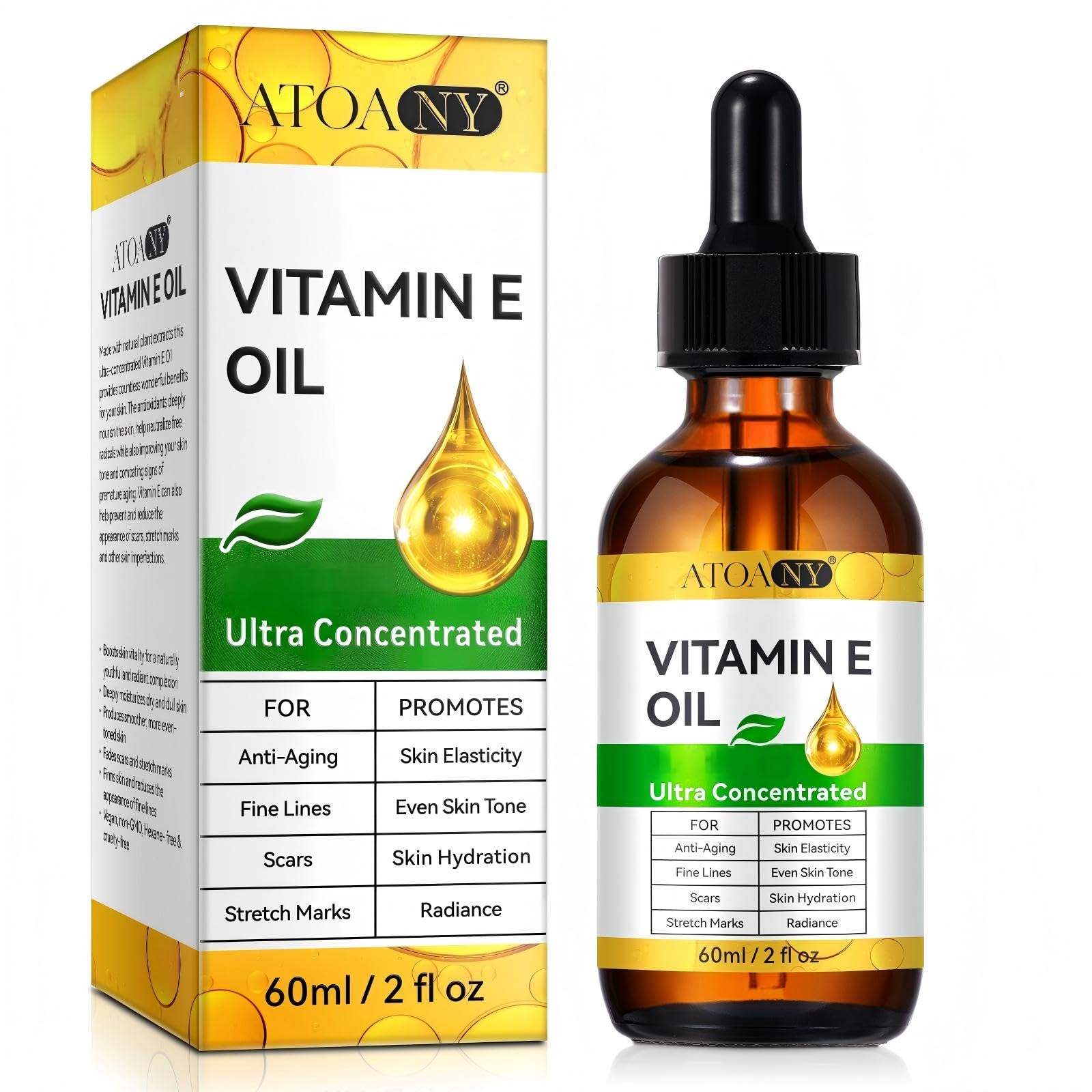 Vitamin E Oil 2 Fl Oz - Vitamin E Oil for Skin, Face, Hair, Body - Natural Antioxidant for Dryness, Wrinkles, Scars & Stretch Marks, Moisturizing and Firming Skin