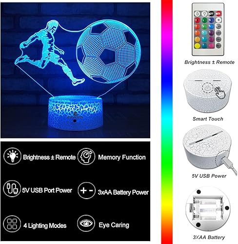 Miniatura 6 de easuntec Regalos de fútbol lámpara de fútbol con control remoto y táctil, 7 colores+16 colores regulables, juguetes de fútbol para niños de 6, 7, 8,