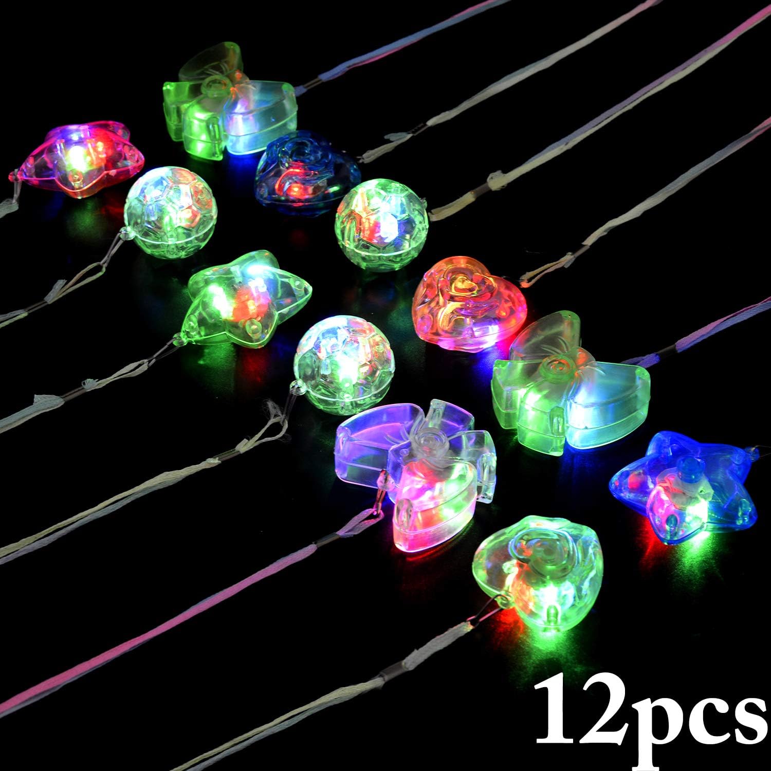 B bangcool Light Up Necklace LED Necklaces - Crystal Star Necklaces Light up Toys Dark Party Favor Supplies Accessories Glowing Colorful Shinning Toy for Kids & Adults(12 Pcs)