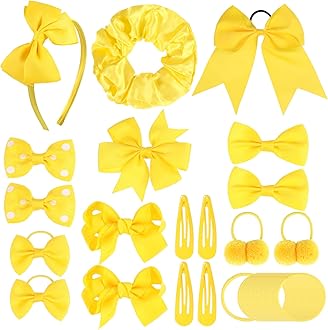 Radsocken 48Pcs Girls School Hair Accessories Kit Yellow Bow Hair Clips Headband Ponytail Holder Elastics Bands Ribbon Hair Barrette Hair accessories for girls Birthday Gift(Yellow)