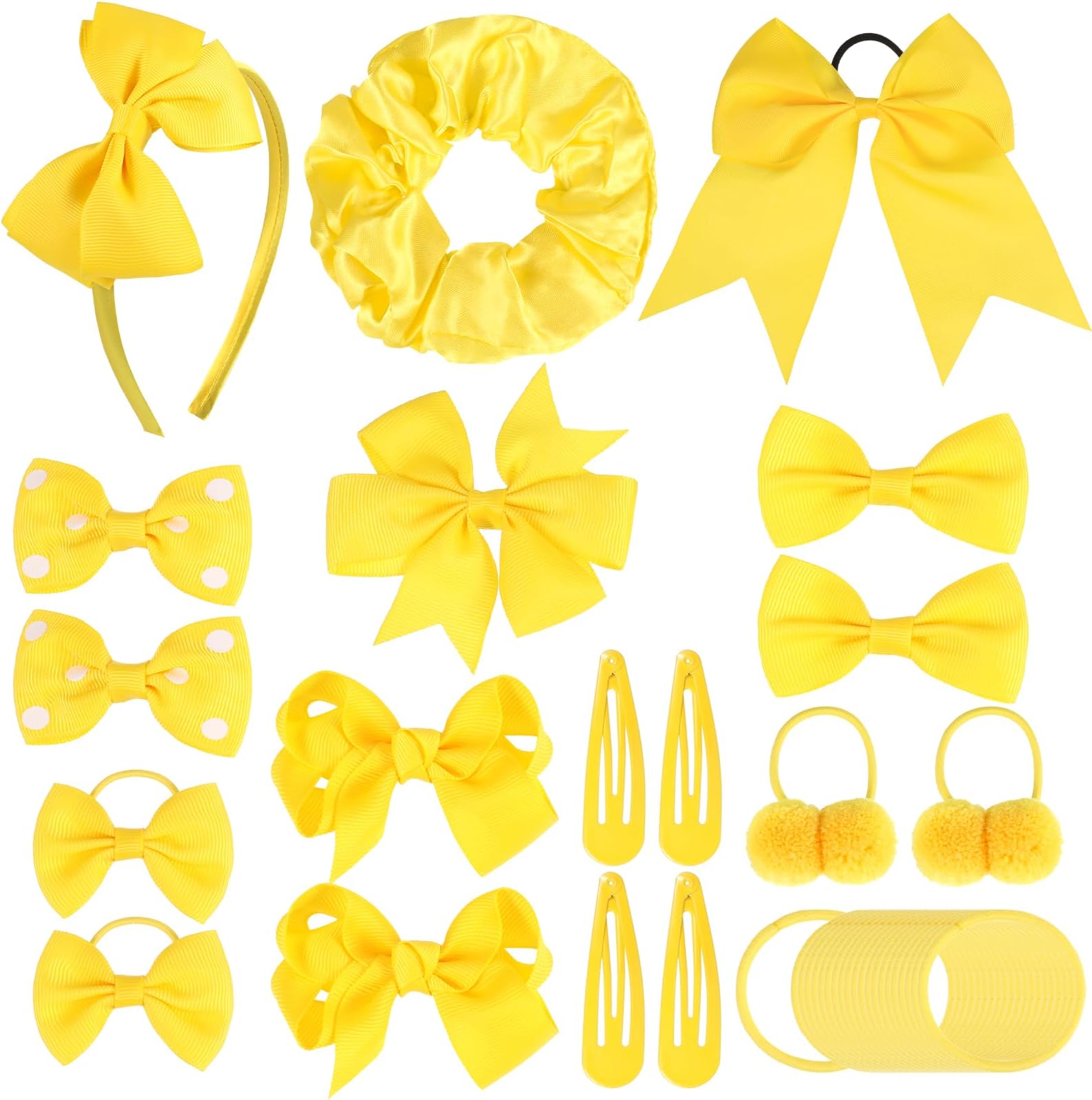 48Pcs Girls School Hair Accessories Kit Yellow Bow Hair Clips Headband Ponytail Holder Elastics Bands Ribbon Hair Barrette Hair accessories for girls Birthday Gift(Yellow)